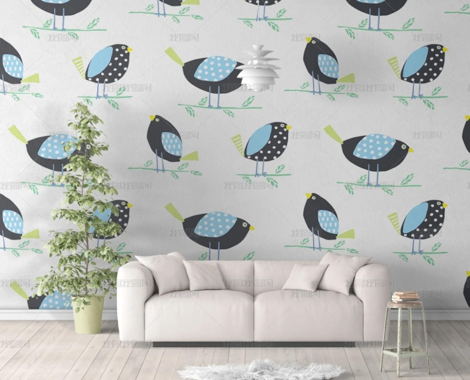 Papier peint adhésif oiseau imperméable et lavable pour meuble