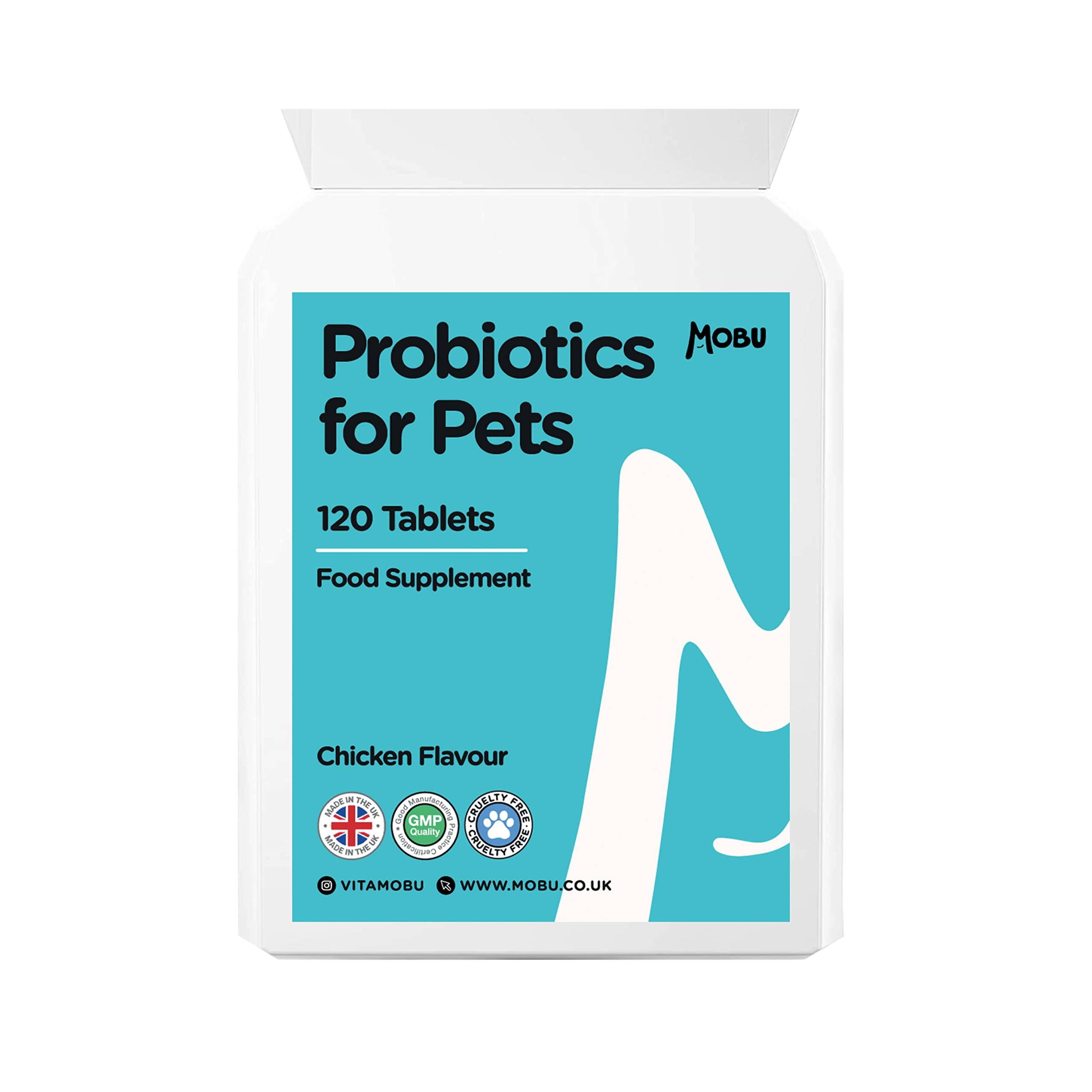 MOBU Probiotics for Dogs & Cats | 120 Tablets | Chicken Flavour | Diarrhoea, Wind, Digestion & IBS Support | Multi Strain Probiotics & Digestive Enzymes UK