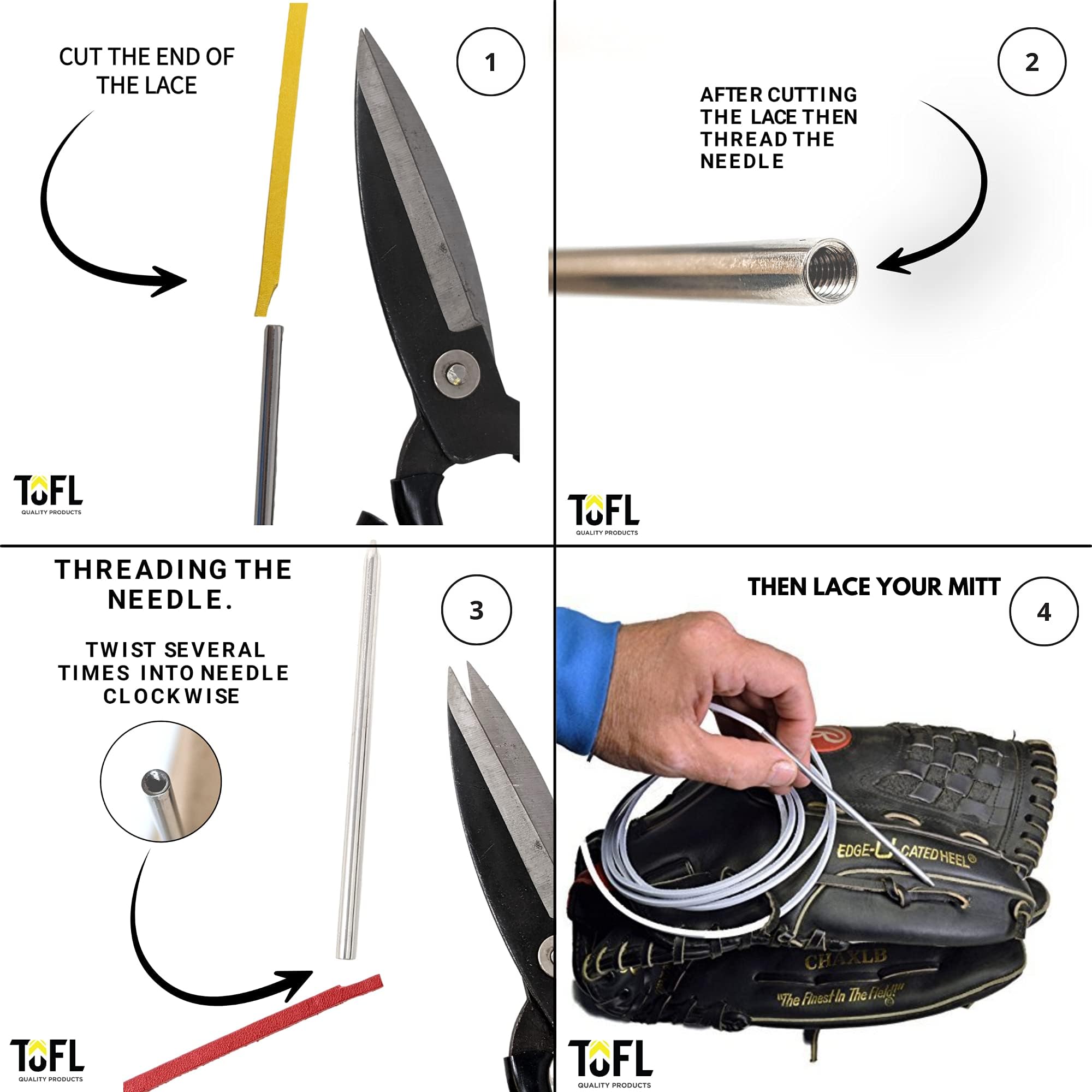 TOFL Kit per guanti da softball e baseball, kit di riparazione per guanti in pizzo, 6 lacci in pelle con ago per lacci per guanti da caccia