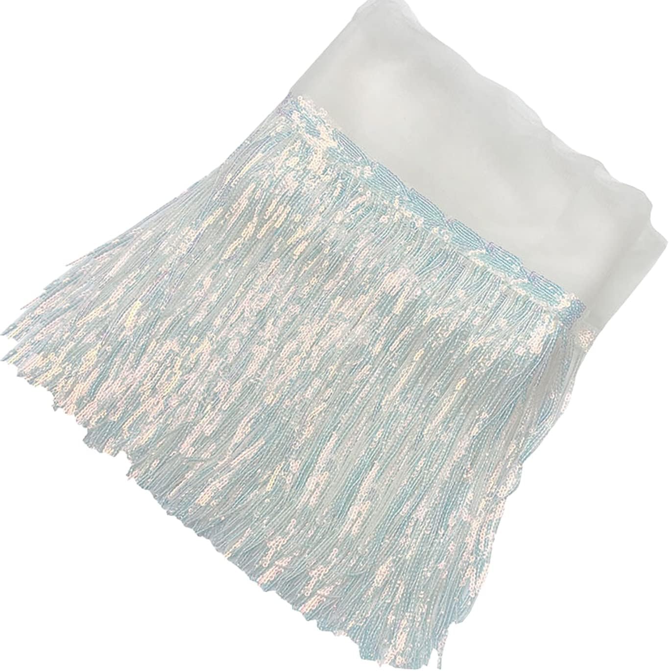 10 Yards Sparkly Sequined Tassel Ribbon Sequins Fringe Trim Spangle Paillette Lace Fabric for Upholstery Sewing Curtain Pillow Home Decor Party Dress Stage Costume Embellishment (Mint Green)