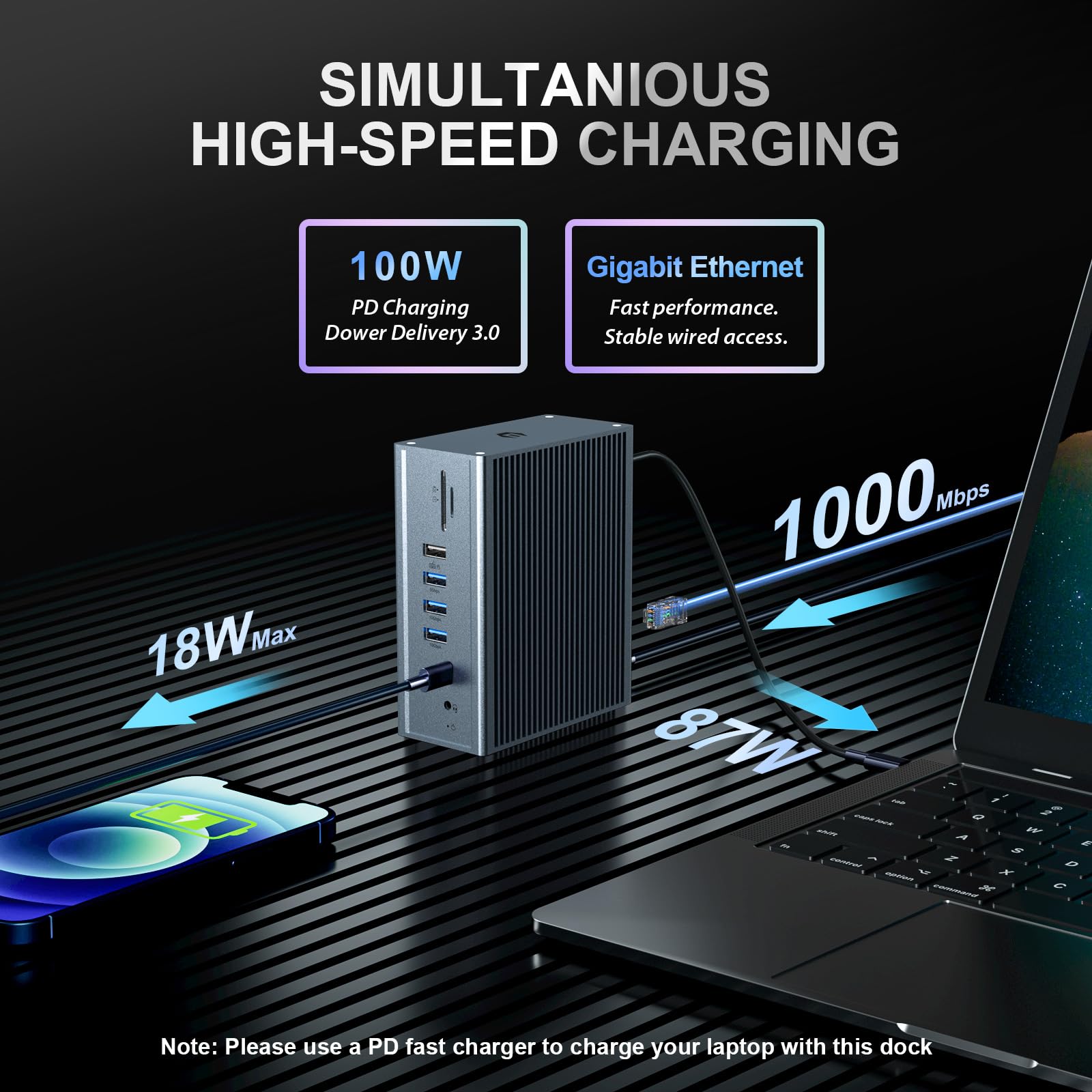 16 portów USB C Multiport Dock, Triple Display USB C, uniwersalna stacja dokująca (3 x 4K HDMI, ładowanie 100 W, Gigabit Ethernet, audio, 10 Gbps USB-A/C 3.1, SD/TF) do MacBook Pro/Air
