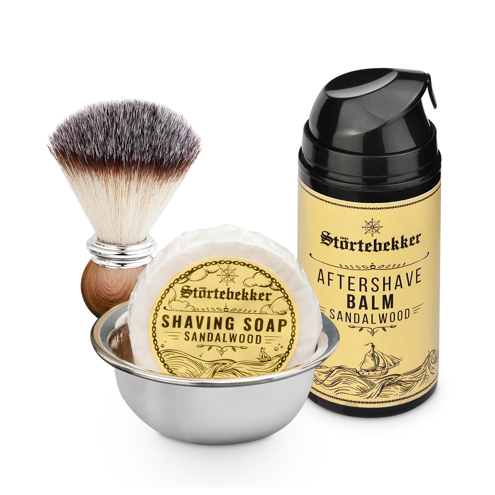 Störtebekker® Premium Shaving Essential Set - Rasierhobel inkl. Lederetui (Schwarz) & 10 Klingen, Rasierpinsel, Rasierseife Sandelholz, Rasierschale, After Shave Balm & Alaunstein - Rasierset Herren