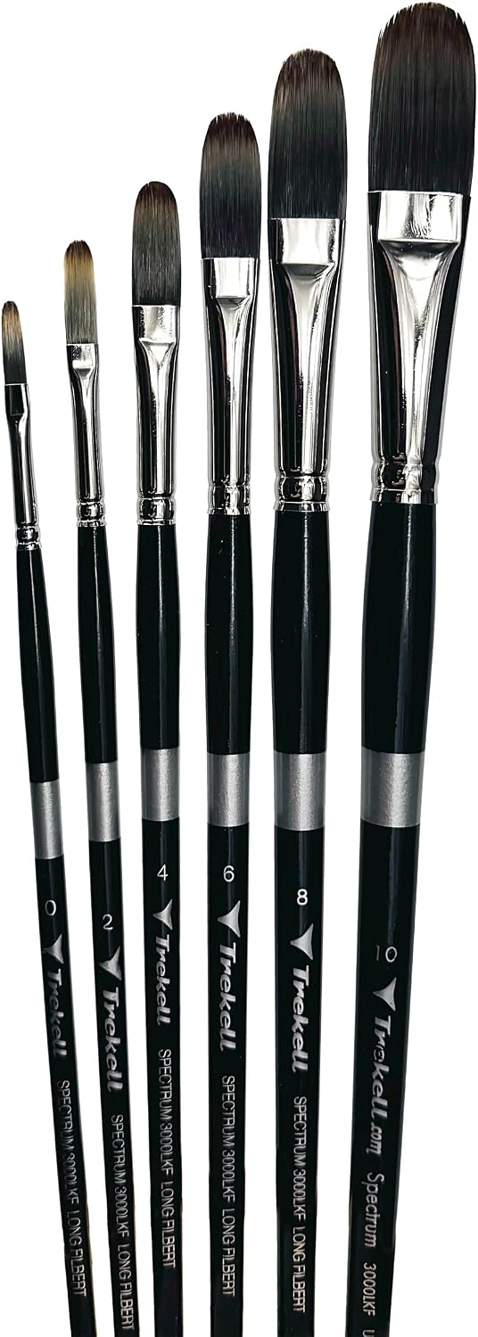 Trekell Spectrum Long Handle Artist Brushes | Versatile Synthetic Bristles Long Filbert - 3000LKF Series / 0-10