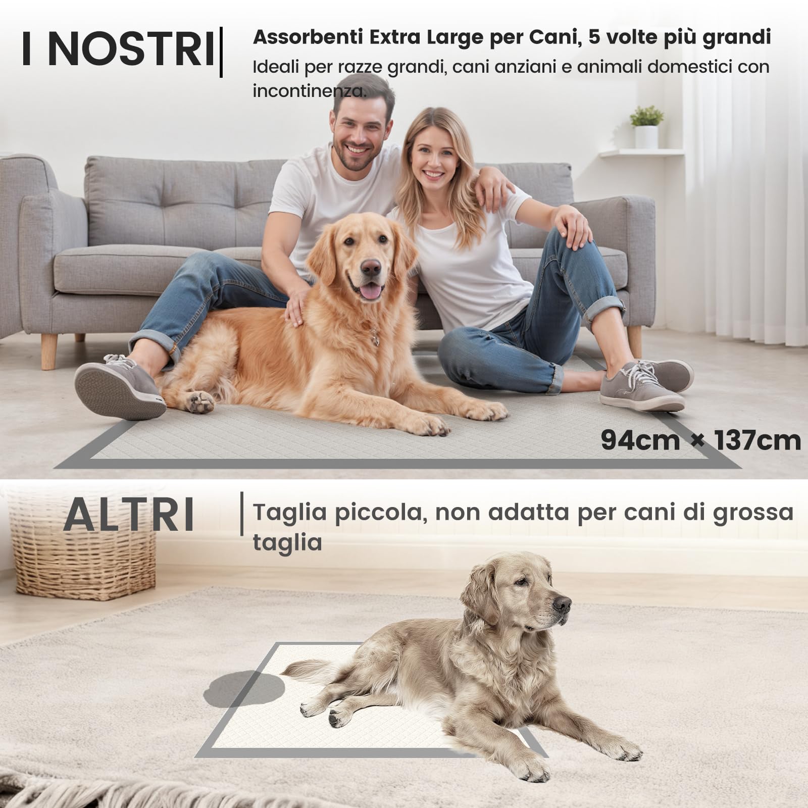 Gardner Pet Assorbenti per Cani Grandi 94x137 cm, Ultra Assorbenti e Anti-Perdite, Ideali per Divano, Letto, Auto e Pavimento, Pannolini per Addestramento, Adatti a Cani Grandi e Giganti - 25 Pezzi