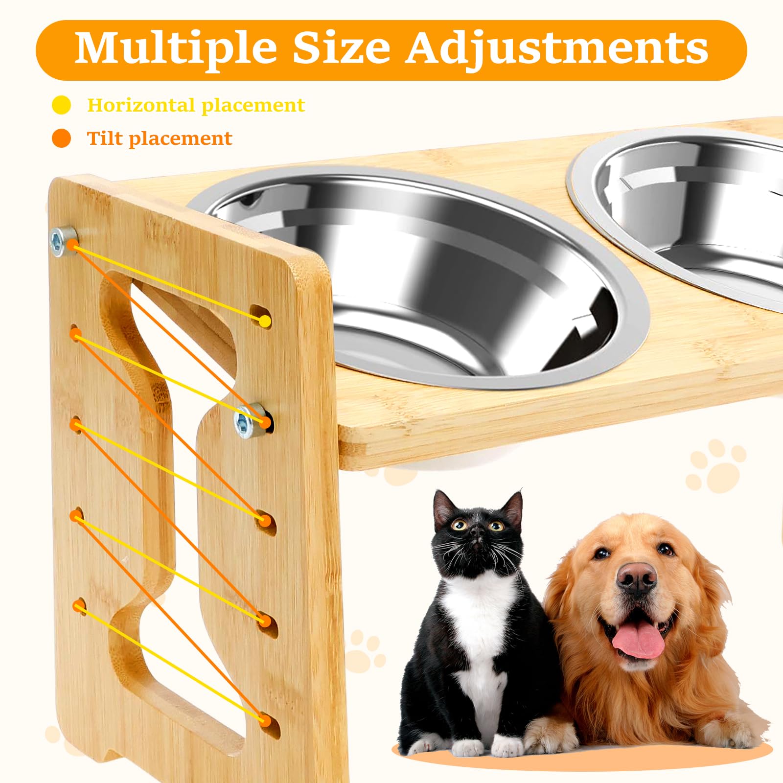 Cuencos elevados para perros, comedero elevado inclinado de 15° para mascotas, de 2 a 7.7 pulgadas, 5 alturas ajustables con 2 cuencos de acero inoxidable de 6.2 pulgadas, plato de comida y agua para