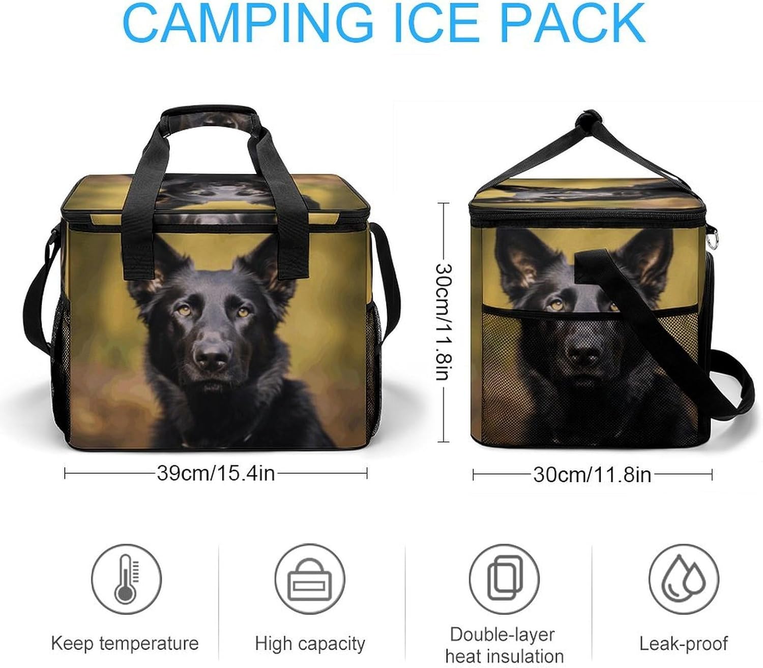 Insulated Picnic Backpack Tote Bag, Large Capacity 30L German Shepherd Dog Cooler Bag Leakproof Beach Bags Portable Lunch Box Waterproof Picnic Basket for Beach Camping BBQ
