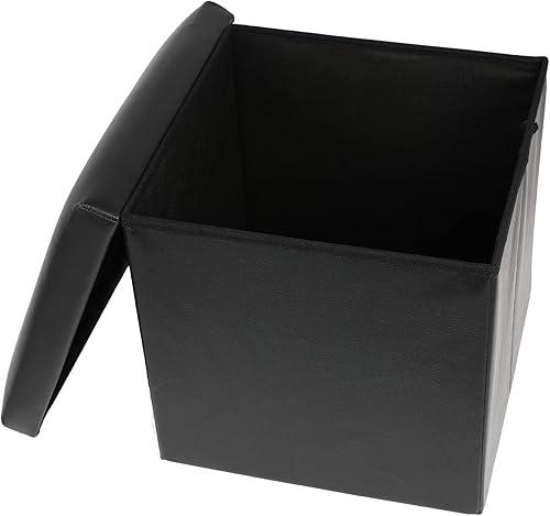 Miniatura 5 de ECOMEX Cubo otomano de almacenamiento, reposapiés plegable de piel sintética de 12 pulgadas, cómoda otomana con almacenamiento para sala de estar,