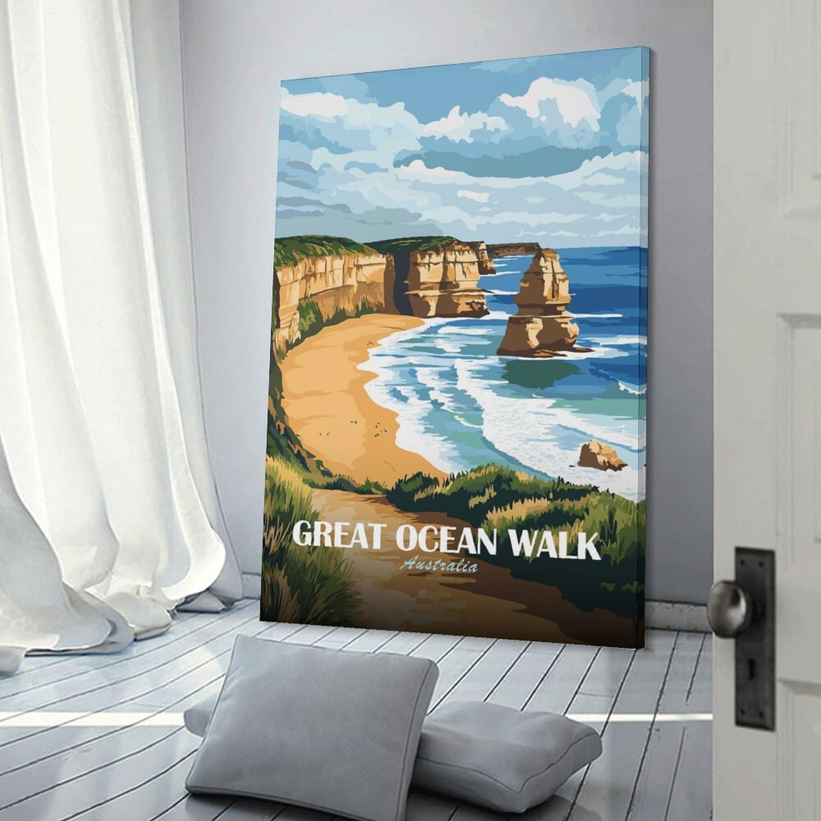 Junmoney Hanging Wall Art Great Ocean Walk Australia Landscape Art, 20x30inch(50x75cm), for Small Homes, Bedrooms Or Open Spaces, Wall Decor with Flexible Room Appeal