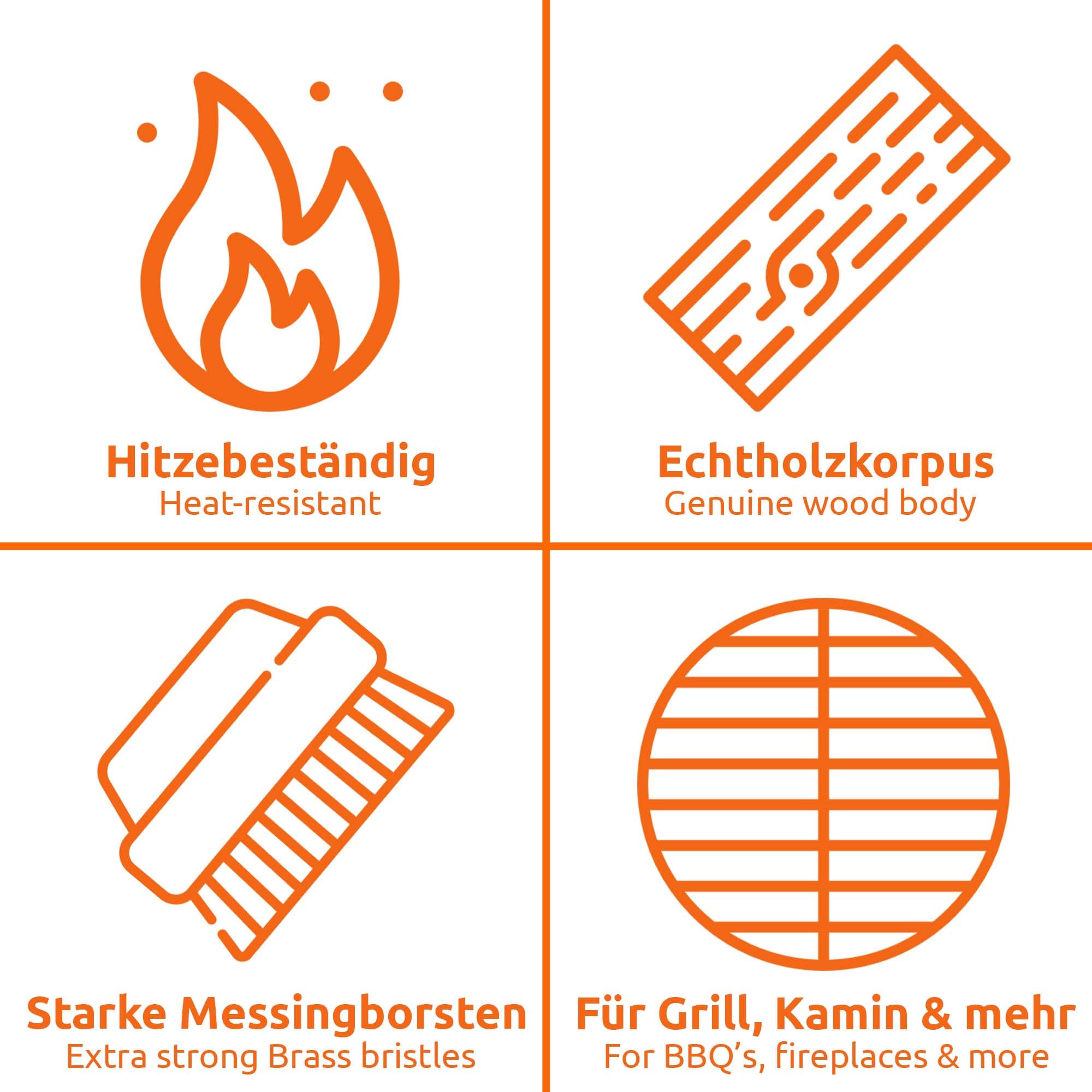 ECENCE Brosse avec poils laiton ondulés, nettoyage four à pizza, four à bois, fumoir, brosse à main pour éliminer la suie, la saleté, brosse à poils en laiton avec grattoir