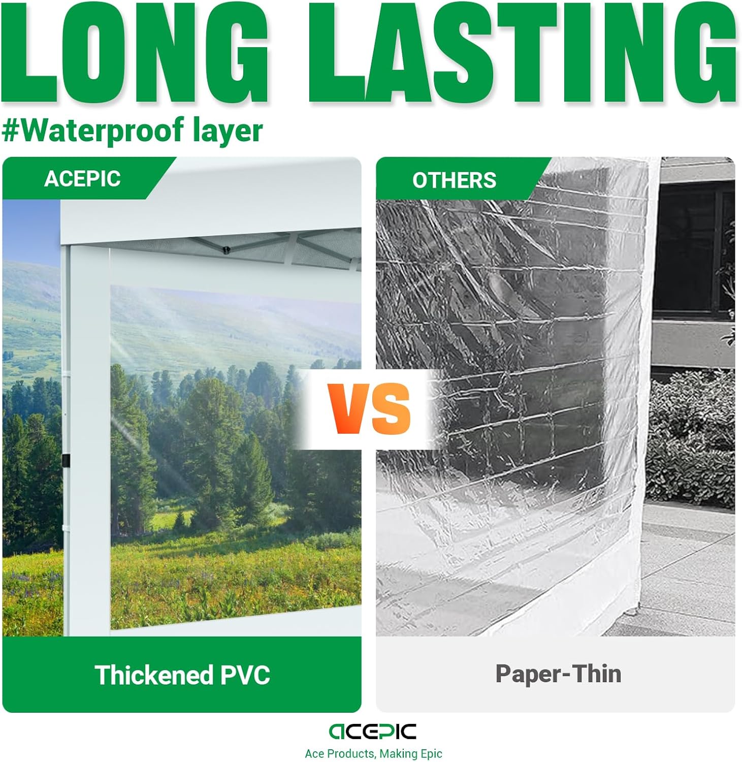 Clear Canopy Sidewalls for 10x10 Pop Up Tent, Transparent Window Curtain Cloth, 8 Mil PVC Enclosure Fabric with Zipper, White (3Pack Sidewalls Only, Not Included Frame&Top)