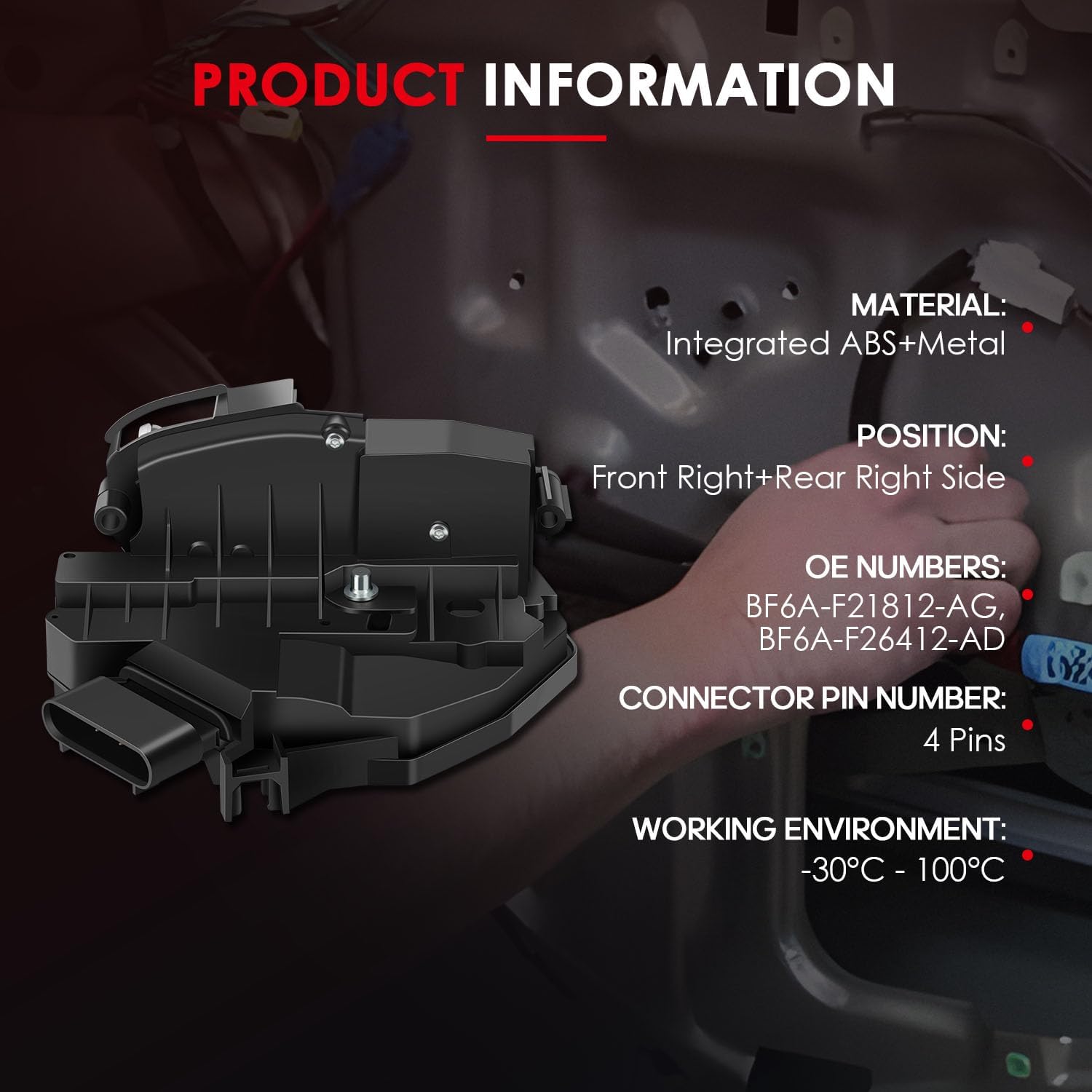 CCIYU 2-Pack Door Lock Actuator Set Front Right & Rear Right Side Compatible for Ford Focus 2012 13 14 15 16 2017 Power Door Lock Actuator Replaces BF6A-F21812-AG, BF6A-F26412-AD