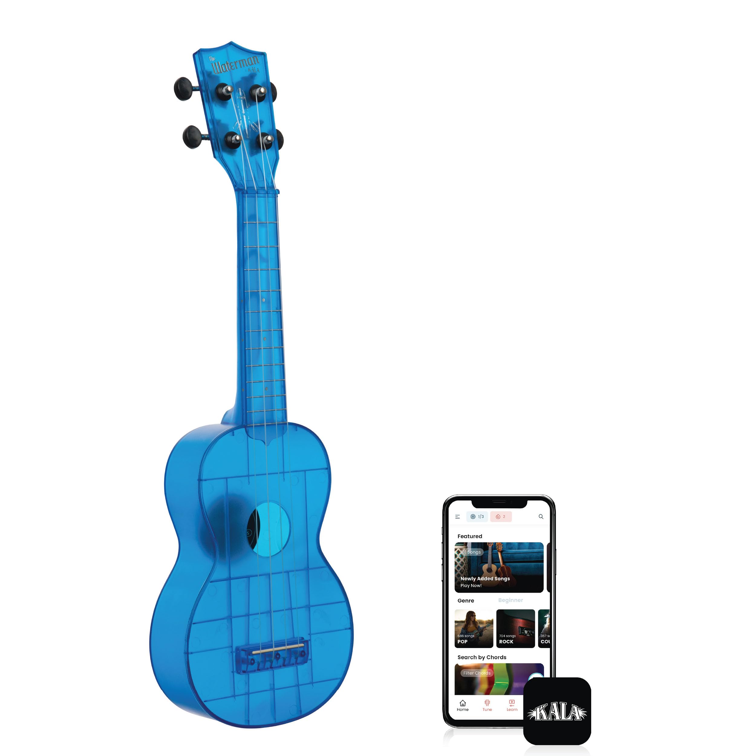Kala - KA-WMT-BL-S - Ukulele Soprano Bambini Adulti e Principianti, Ukulele Scuola Media in ABS per Musicisti Esperti/Nuovi, Custodia Inclusa, Strumenti Musicali Bambini a Corda, Satinato colorato