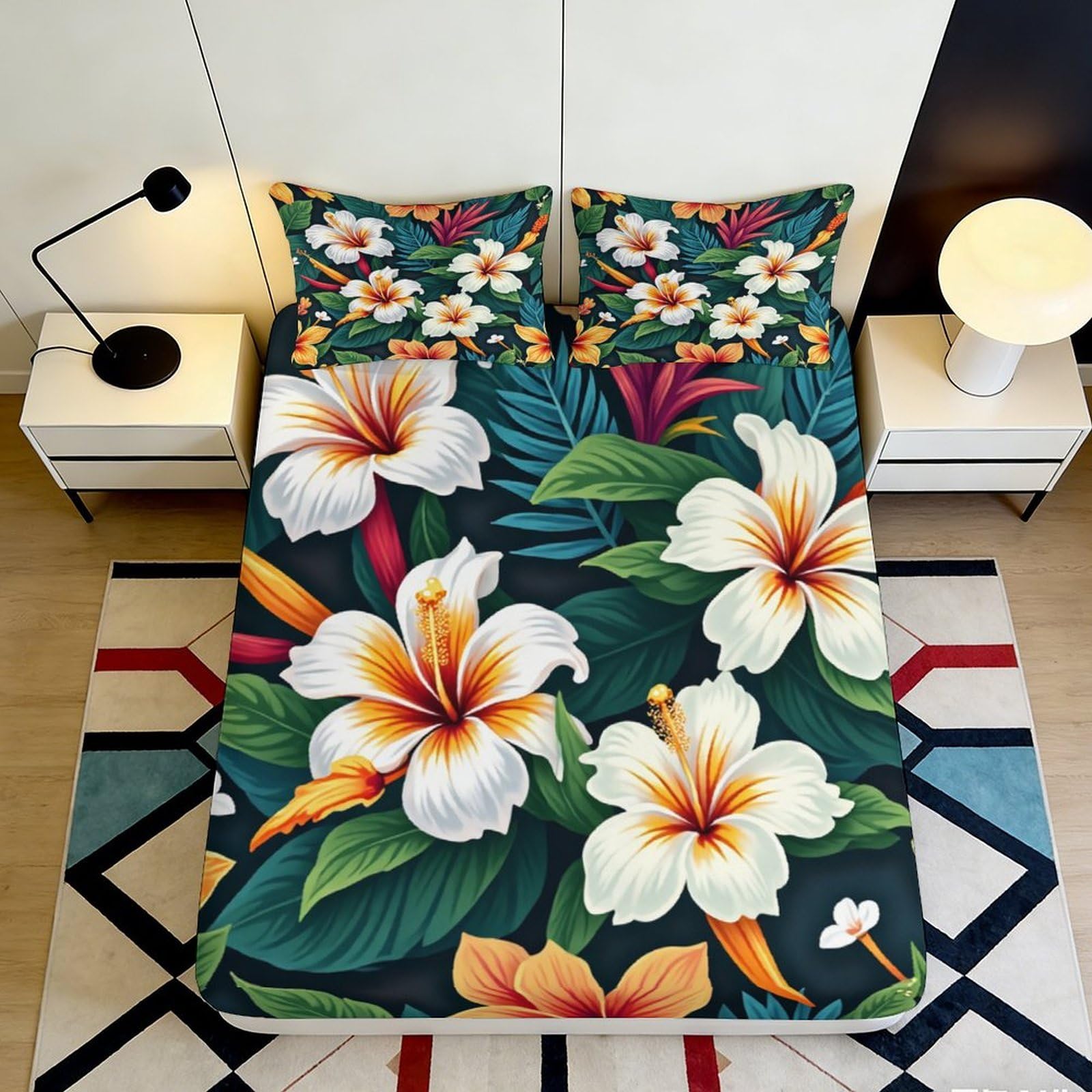 Pnayamiorkfel Style-7 3D Printed Tropical Hibiscus Fitted Sheet Microfiber Floral Mattress Cover For Bedroom Guest Room Slip Resistant Washable Decor 90X200x25cm