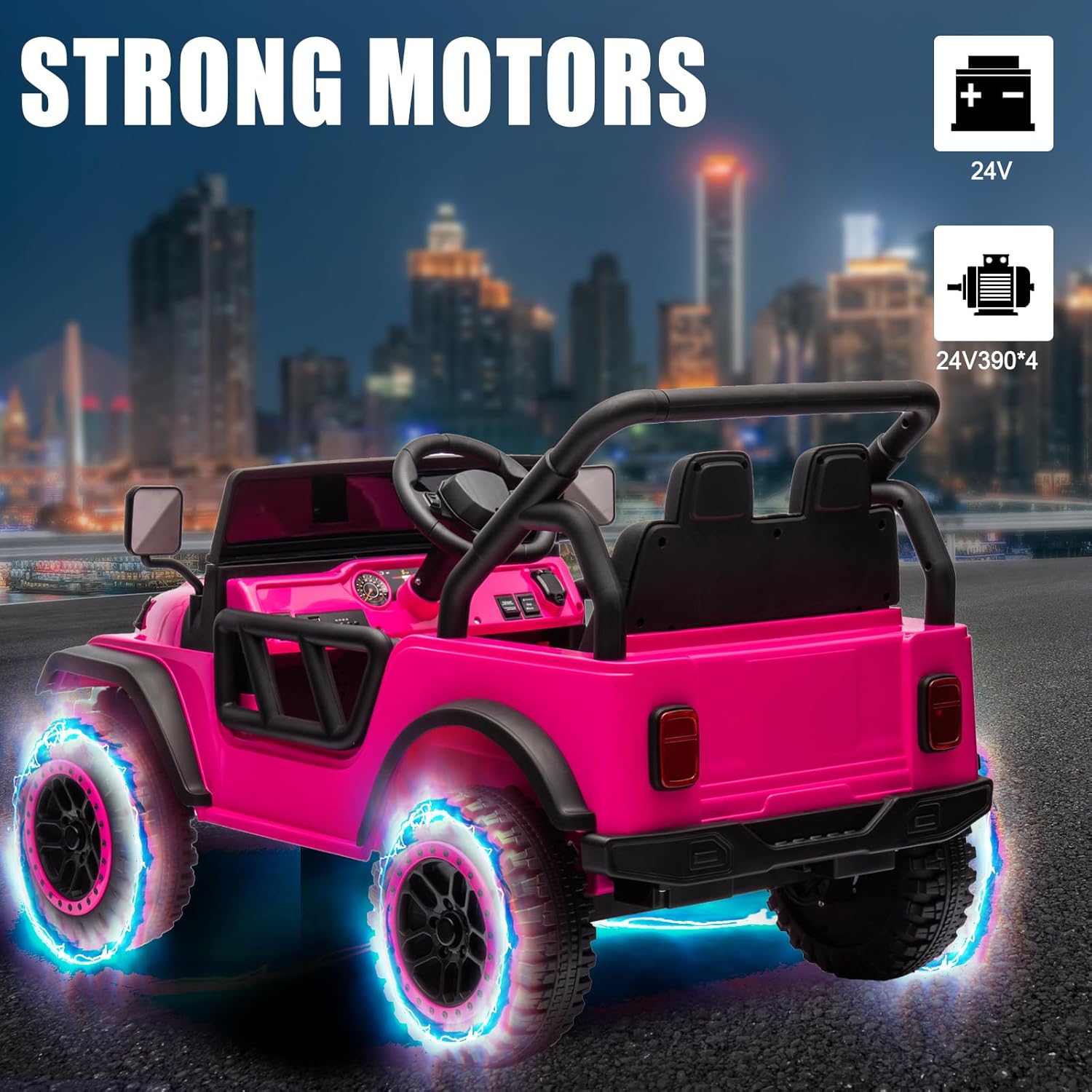 TAICO Kids Ride on Truck 24V 2WD Electric Cars Toy Battery Powered Off-Road Electric Vehicle 3 Speeds Ride on Jeep Car with Parents Remote Control LED Lights, Music Player, Boys Girls Age 3+