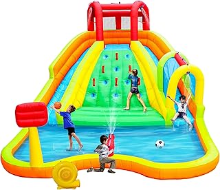 Inflatable Water Double Slides Park, Bounce House with Arched Water Gun ...