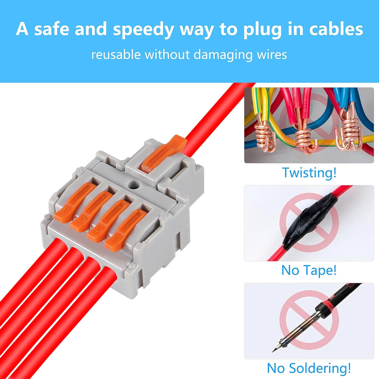 20pcs Lever Wire Connectors, 1 in 4 Out Connectors for Solid and Stranded Conductors, Quick Push in Conductor Terminal Block 28-12 AWG