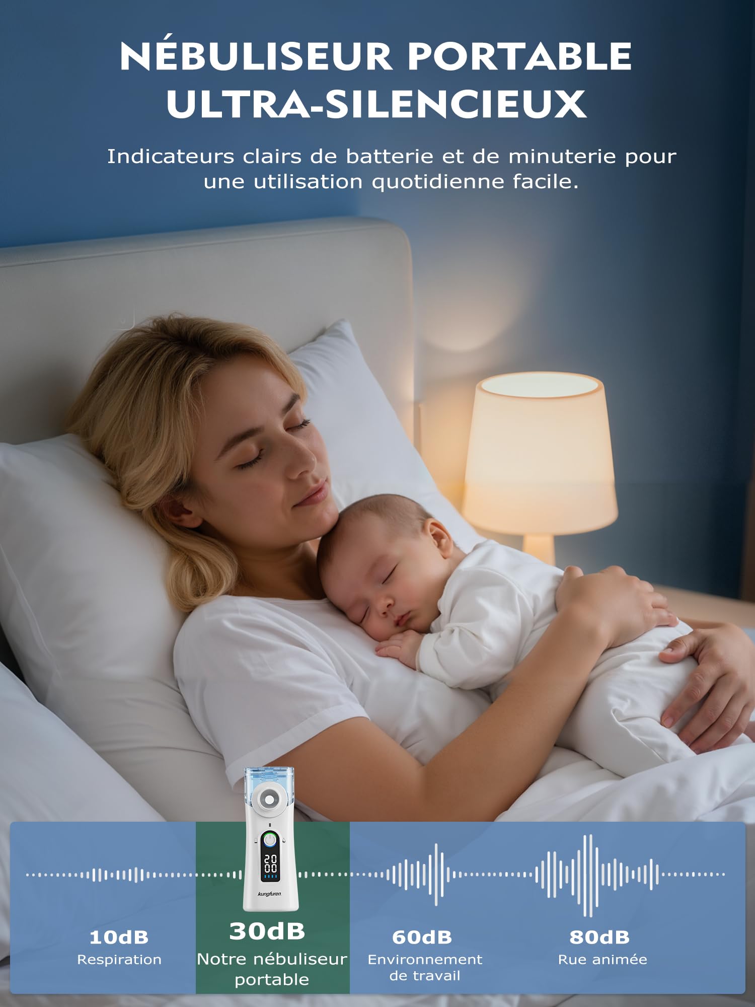 Nebuliseur Aerosol Portable à Nebulisateur Medical:Nébuliseur Portable Avec Nettoyage Automatique Et Écran LED - Avec Masques Pour Adultes Et Enfants - Silencieux Et Rechargeable Pour Maison Et Voyage