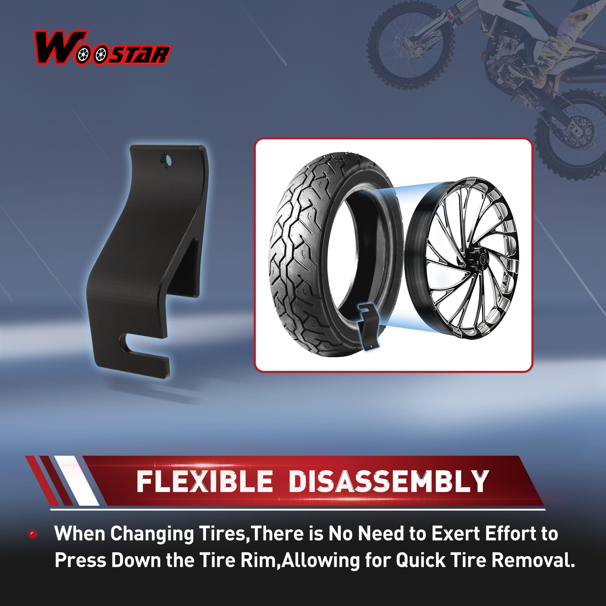 WOOSTAR Soporte de Talón de Neumático Ayudante de Cambiador de Neumáticos Universal para Motocicleta Dirt Pit Bike Off-Road Negro