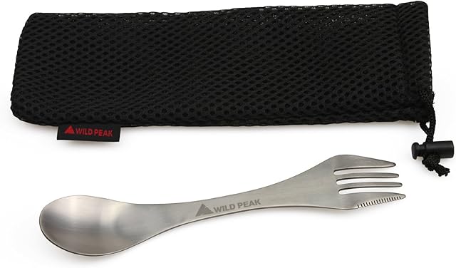 Wild Peak Titanium Spork - Lightweight & Strong All in one Metal Spoon, Fork, Knife Cutlery Includes Storage Bag  (Single Pack)