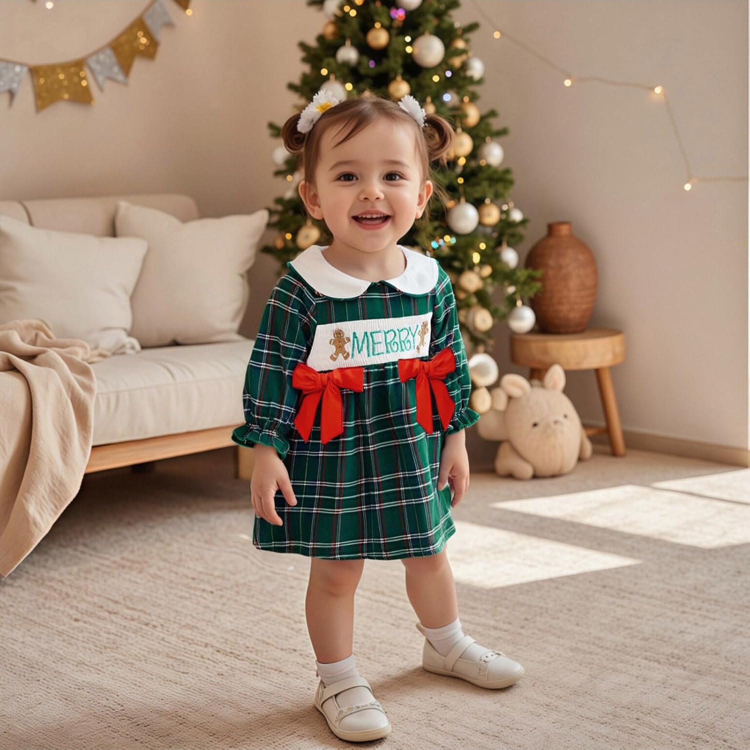 Toddler Girl Baby Christmas Outfit Smocked Dress Vintage Princess Plaid Dresses Cute Christmas Dress Clothes - Image 2