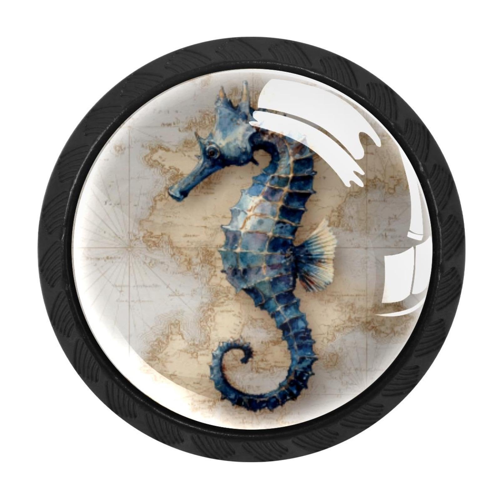 CHENZZZZ 4 Pieces Round Cabinet Knobs Seahorse Vintage Map (1) Dresser Knobs Pulls Handles with Screws for Drawer Pulls Handles Knobs Door Knobs