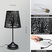Vista 4 de Black Metal Tree Shadow Table Lamp, Vintage Rustic Bedside Lamp, Small Bedside Night Light for Kids, Ambient Mood Lighting for Bedroom Living Room