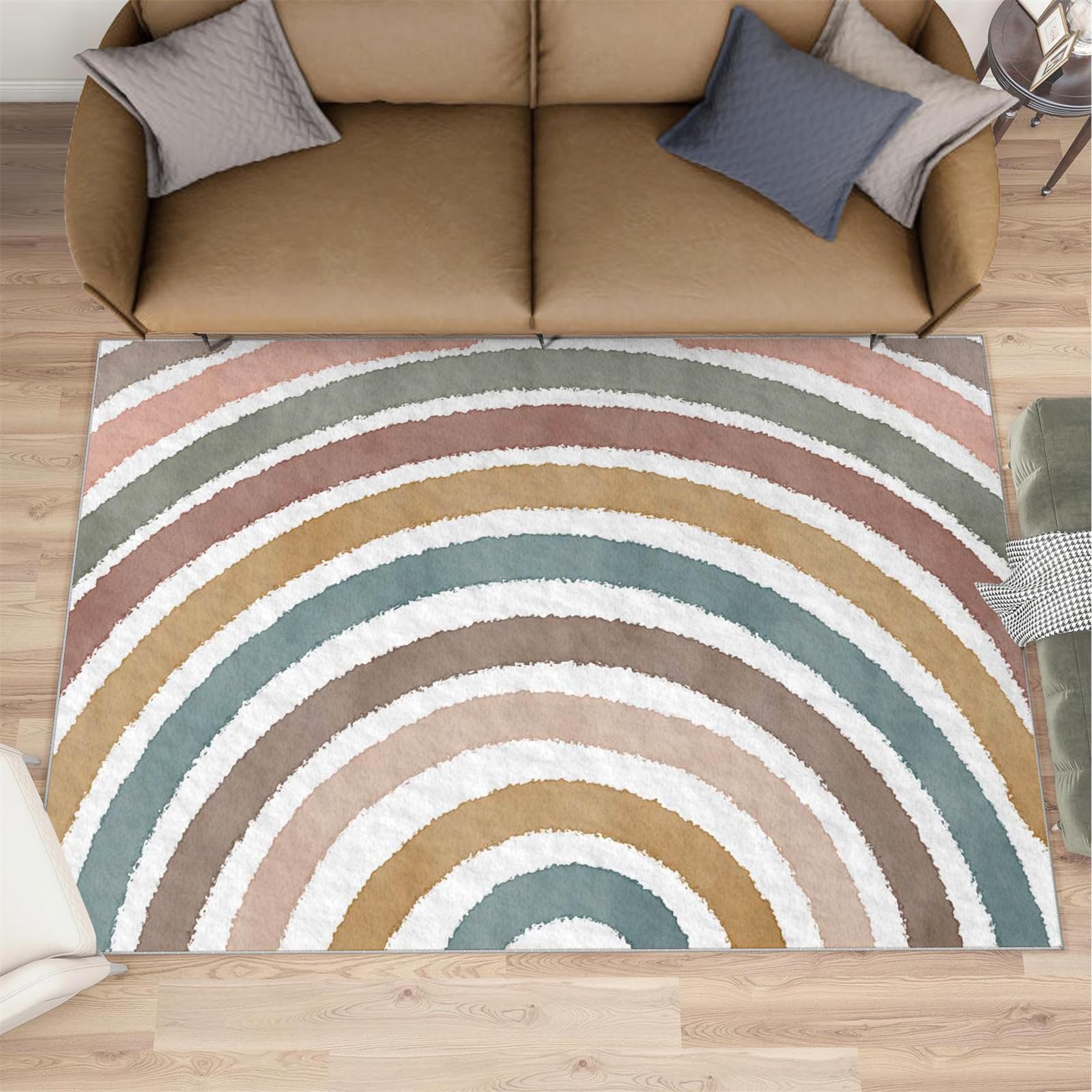 Boho Area Rug 50x80cm Boho Rainbow Rug, Rainbow Stripe Rugs for Bedroom, Indoor Non-Slip Rugs, Machine Washable Carpet for Floor Decor