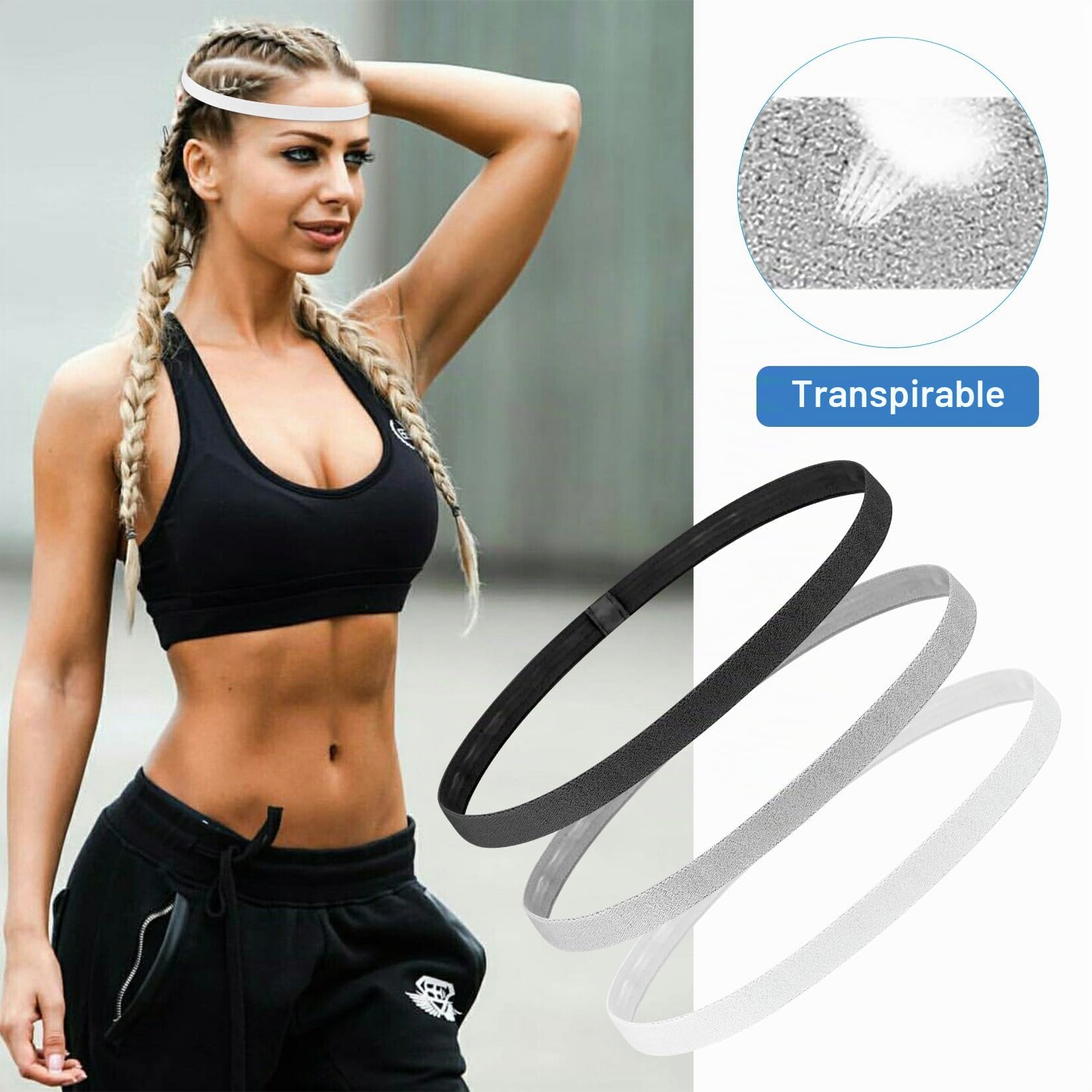 9 Pcs Cinta Pelo Deporte, Diadema Hombre Pelo, Cinta Deportiva Pelo, Deporte Diadema Deportiva Elásticas Antideslizantes, Cinta para el Pelo Hombre para Yoga Fútbol Jogging(Negro, Blanco, Gris)