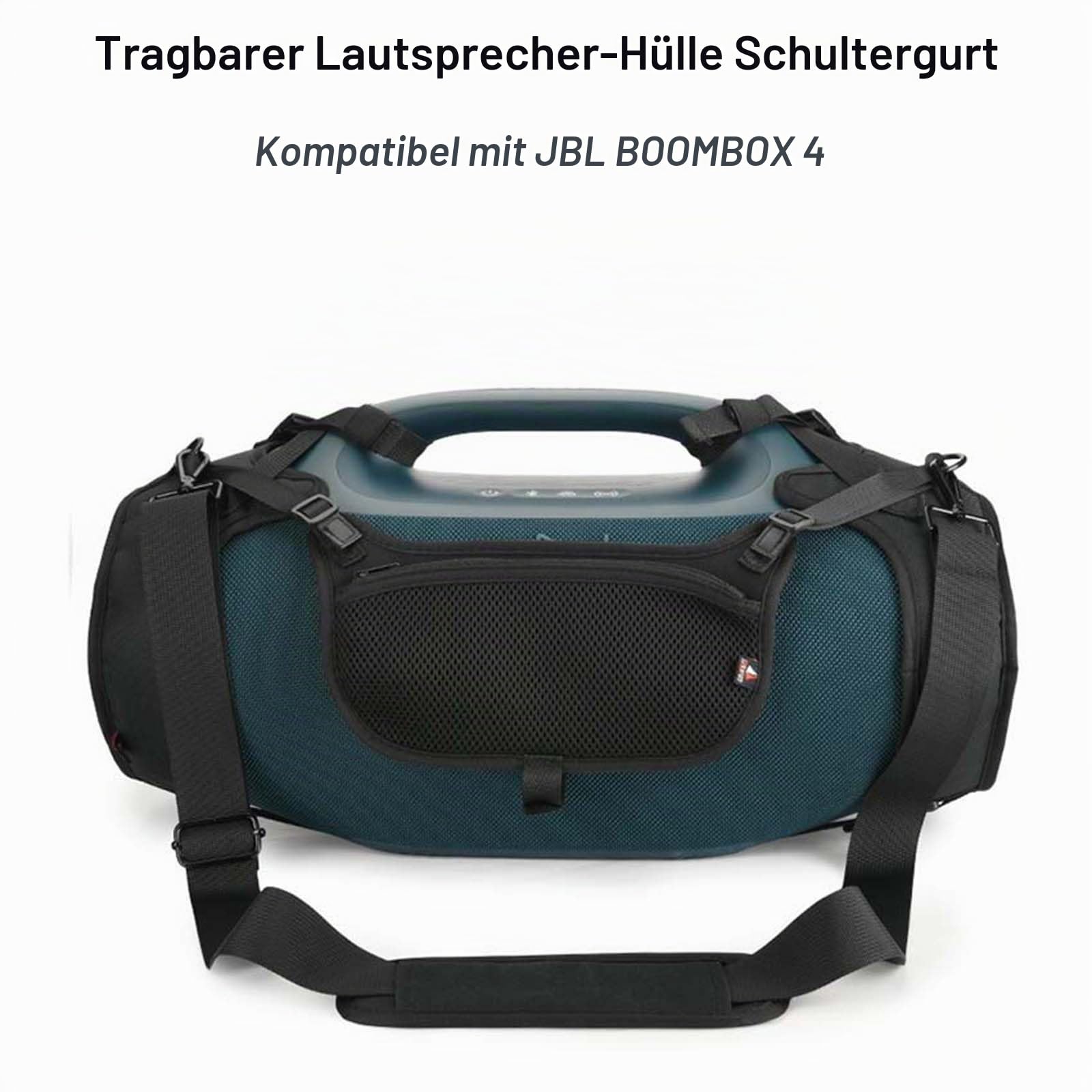 Tragbare Schutzhülle kompatibel mit JBL Boombox 4, Netz-Nylon-Abdeckung, Schultergurt, Schlinge mit Front-Pounch, Outdoor-Lautsprecher-Zubehör
