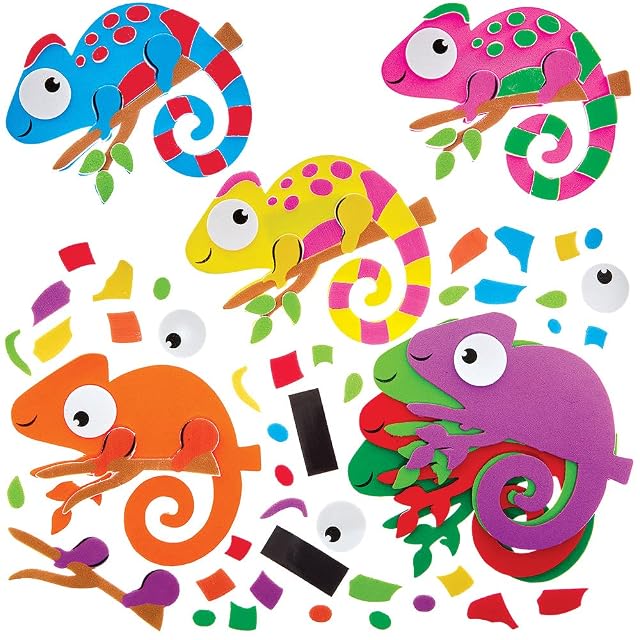 Baker Ross FX562 Kit imanes camaleón- Pack de 8, Kit de manualidades de espuma de animales para niños