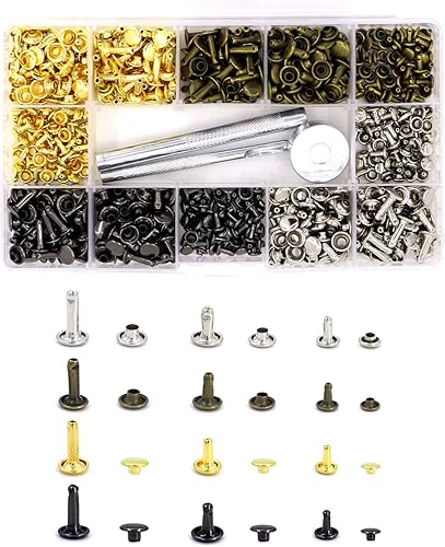 Miniatura 2 de 360 juegos de remaches de cuero, 3 tamaños, remaches tubulares de metal con 4 herramientas de ajuste para manualidades de cuero, ropa, zapatos,