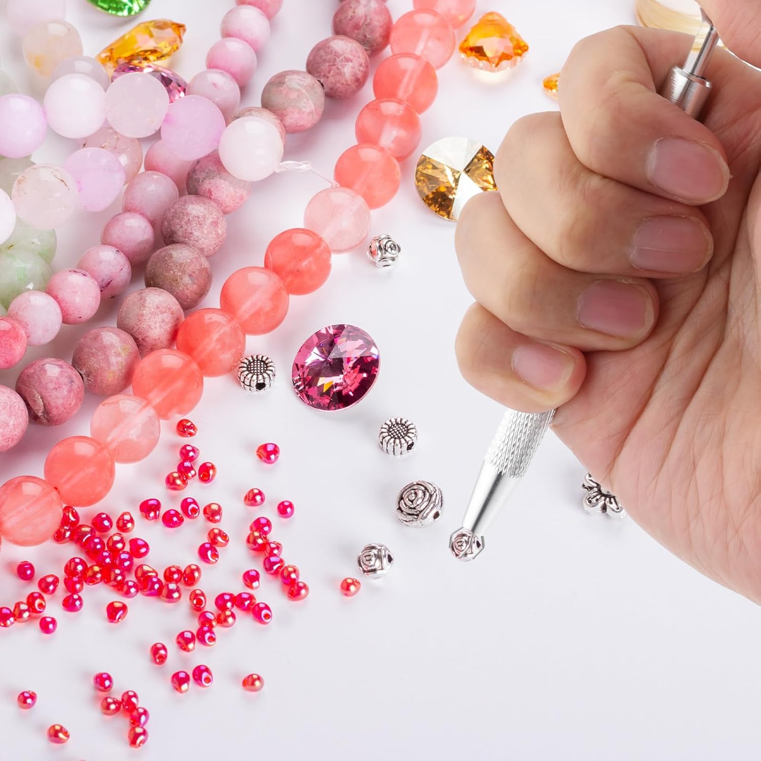 3 Pack Piercing Ball Grabber Tool, Stainless Steel Jeweler's Pick Up Tool with 4 Prongs Holder Diamond Claw Tweezers for Tiny Objects Ic Chips Electronic Components