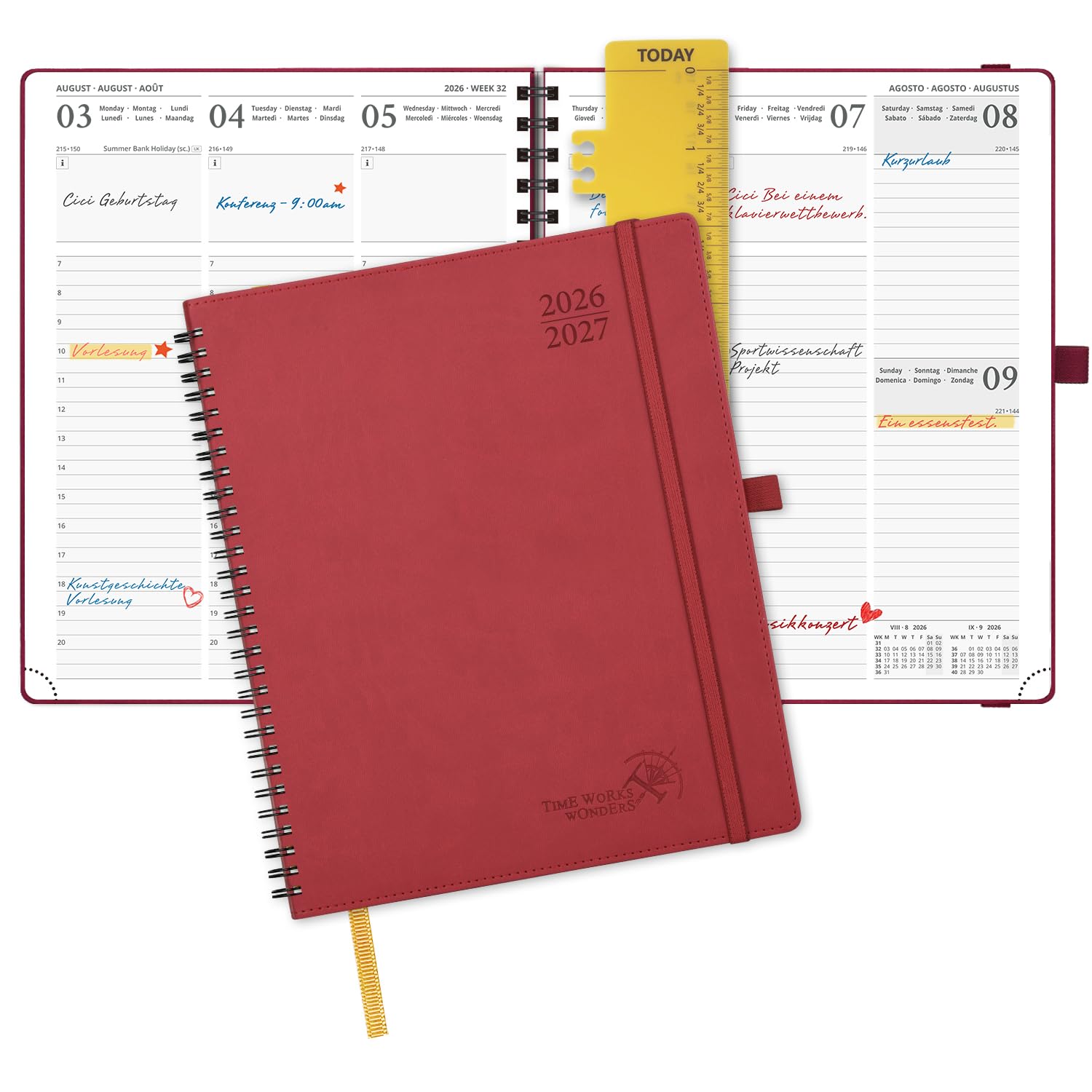 POPRUN Kalender 2026 2027 Wochenplaner (Aug.2026-Dez.2027) Ringbuch mit Softcover, ca. A4 (26,5 x 21,5 cm), 17-Monate-Terminplaner 1 Woche 2 Seite