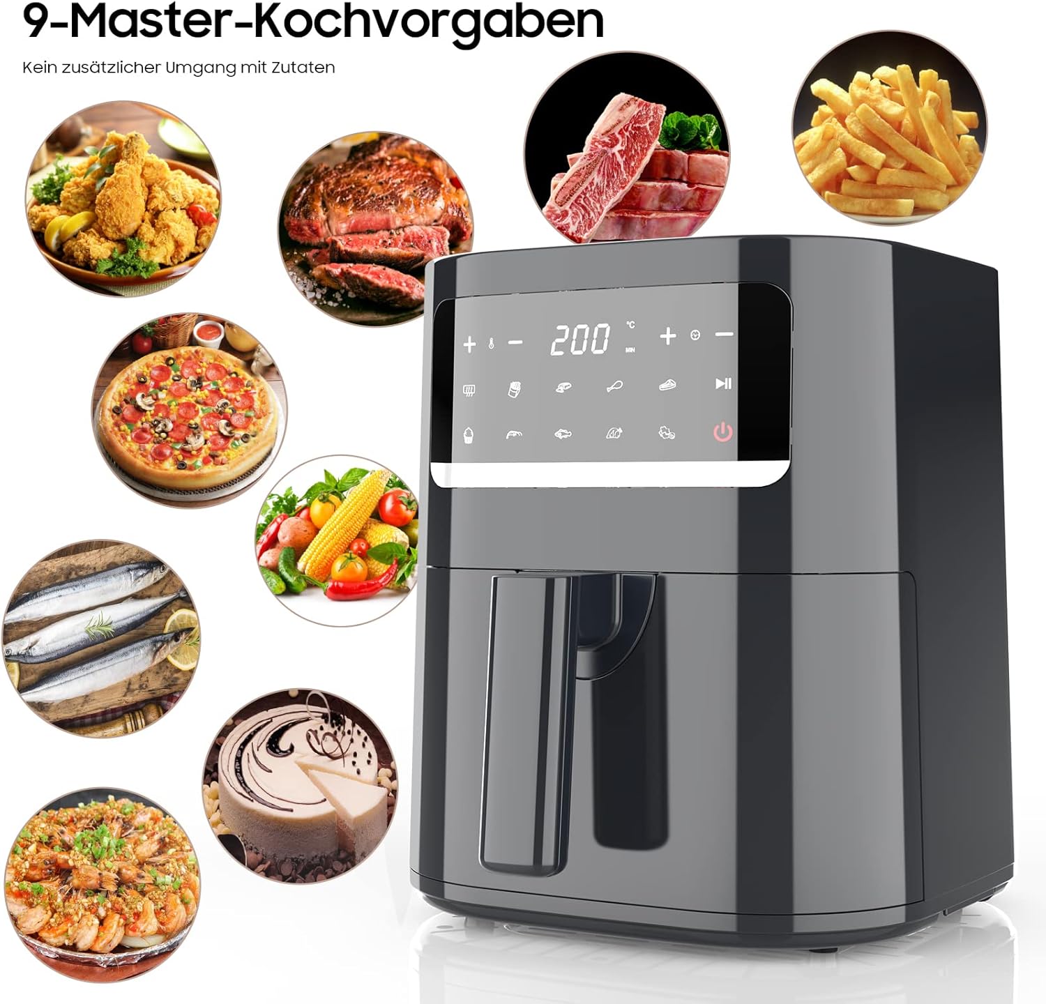Iceagle Friggitrice ad Aria 5,5 Litri XXL – Friggitrice Senza Olio con 9 Programmi Risparmio Energetico | Air Fryer con Led Touch Screen, Timer, Ricette, 1400W Iceagle Friggitrice ad Aria 5,5 Litri XXL – Friggitrice Senza Olio con 9 Programmi Risparmio Energetico | Air Fryer con Led Touch Screen, Timer, Ricette, 1400W