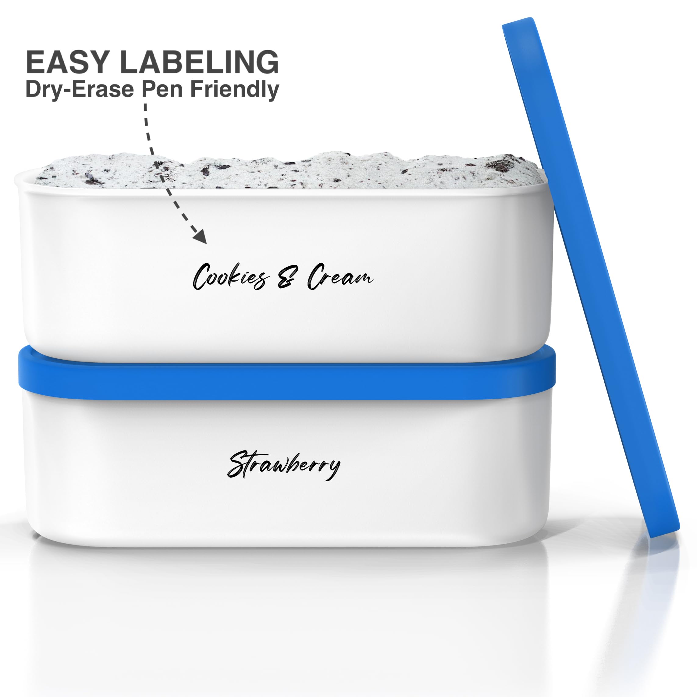 BALCI Eisbehälter, 2 l, Blau, 2 Stück | Wiederverwendbare Gefrierbehälter für Eis, Sorbet & Gelato. Stapelbar mit flexiblen Silikondeckeln