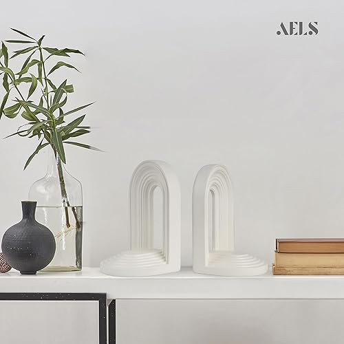Miniatura 4 de AELS Mordern - Sujetalibros resistentes de arco de mediados de siglo, soportes decorativos únicos para estantes, soporte de libros de escritorio de