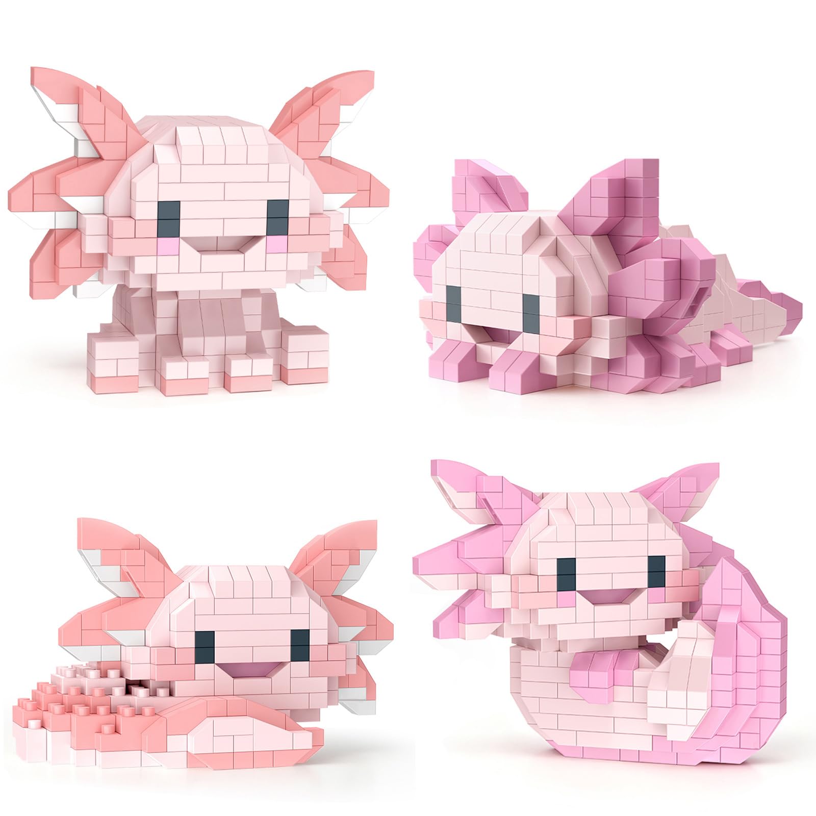 4PCS Mini Axolotl Building Blocks Set,Micro Axolotl Animal Figures Building Blocks Decor Model Animal Party Goodie Bag Filling Creative Birthday Party Gifts For Young People and Adults