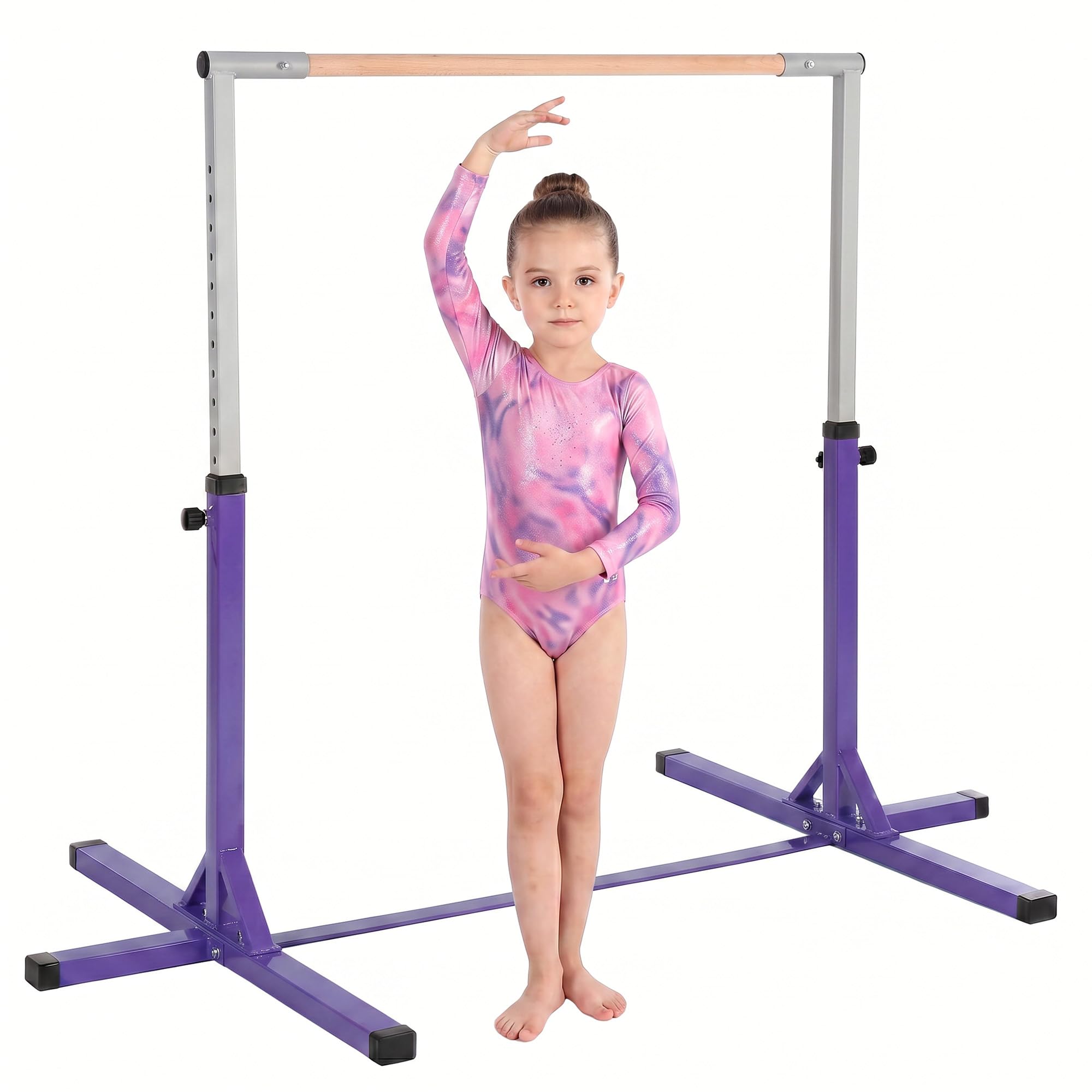 Barra Orizzontale per Ginnastica HOMCOM, Barra Orizzontale Regolabile in Altezza a 13 gradini, Barra Orizzontale in Legno e Robusta Struttura in Acciaio, caricabile Fino a 75 kg, per Bambini da 3 in