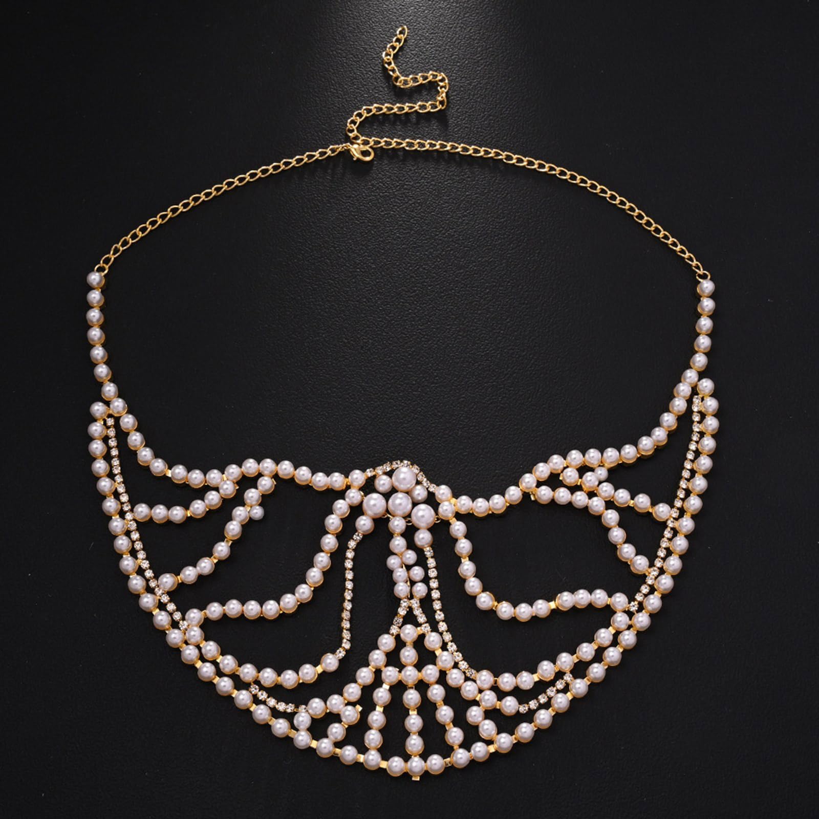 Elegante Mezza Perline Accessorio Viso Cosplay Catena Imitazione Perle Unisex Moda Gioielli per Party Wear Strass Accessori