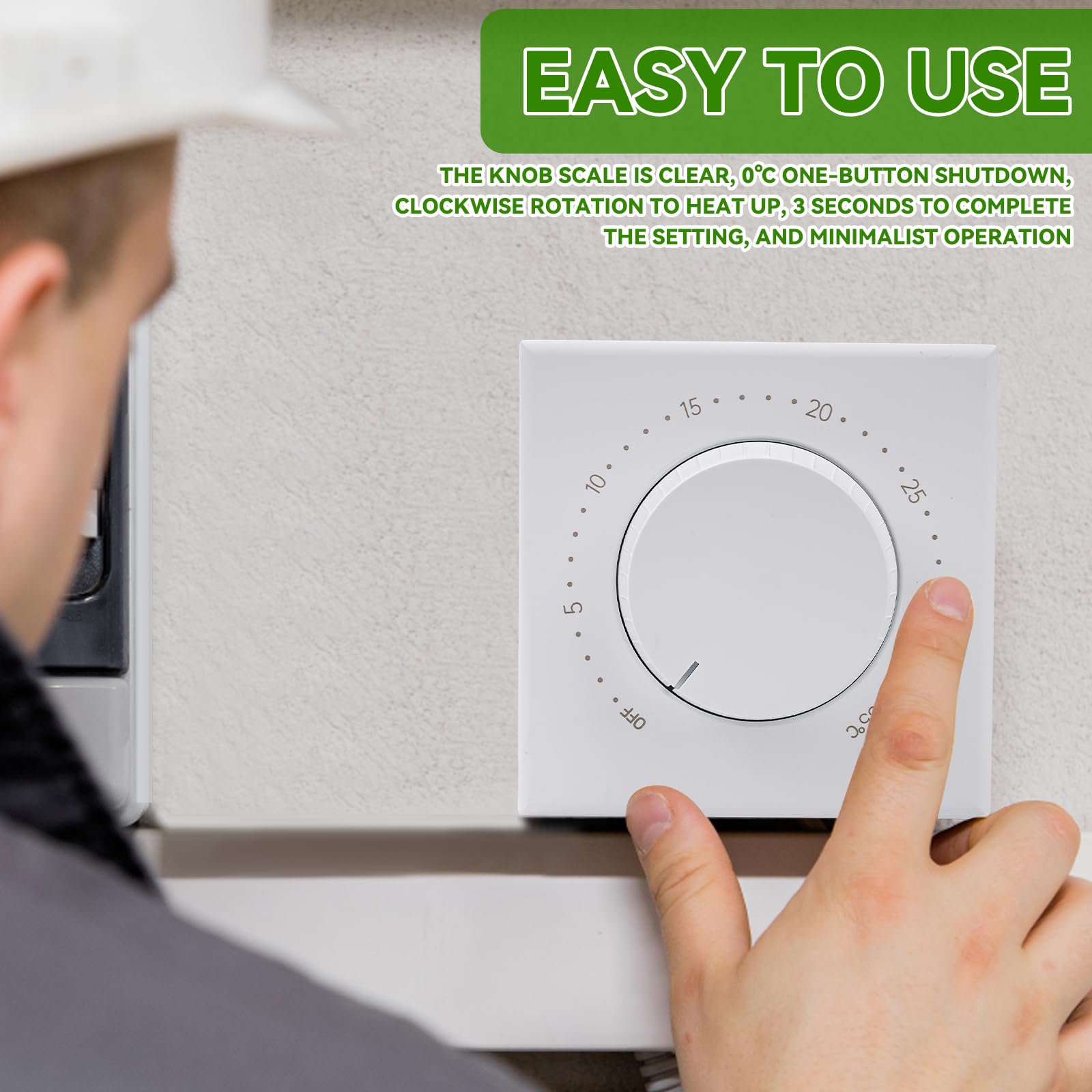 Jadeshay Thermostat de Chauffage Mécaniques pour Électriques Chauffage au Sol 16A Régulateur de Température avec Sonde Intégrée Bouton pour Chauffage et Climatisation 0-35 °C Blanc