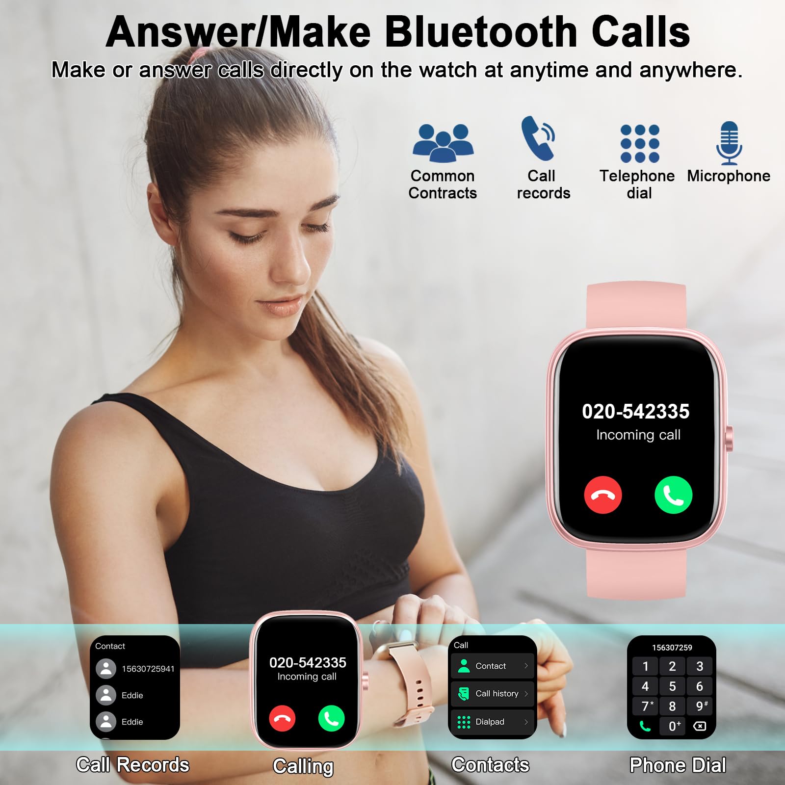 Smartwatch Donna Uomo, 1.91"HD Orologio Fitness con Effettua/Risposta Chiamate, Smart Watch con Sonno/Contapassi/Cardiofrequenzimetro, 110+ Sportive Impermeabile IP68 Activity Tracker per iOS Android