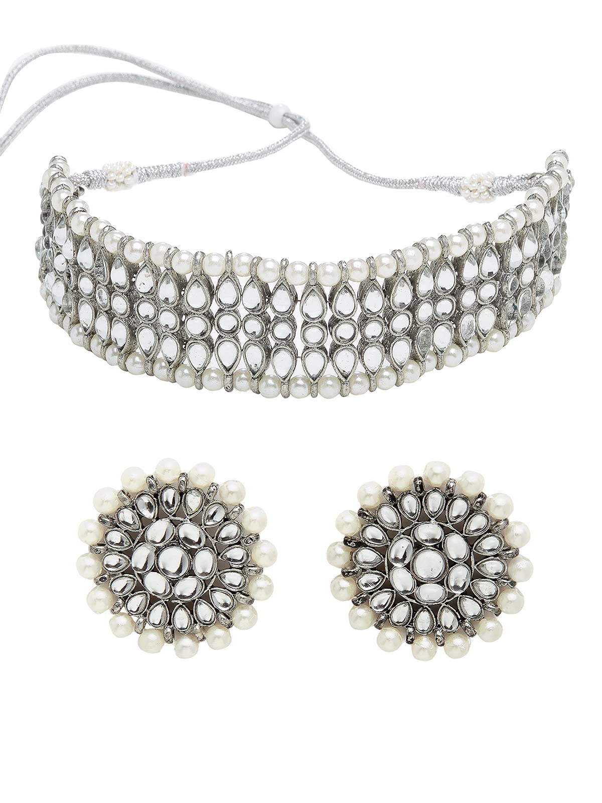 Karatcart Handcrafted Oxidised Silver Pearl and Kundan Studded Choker Necklace Set For Womens (B09CL79MVH) Amazon Price History, Amazon Price Tracker