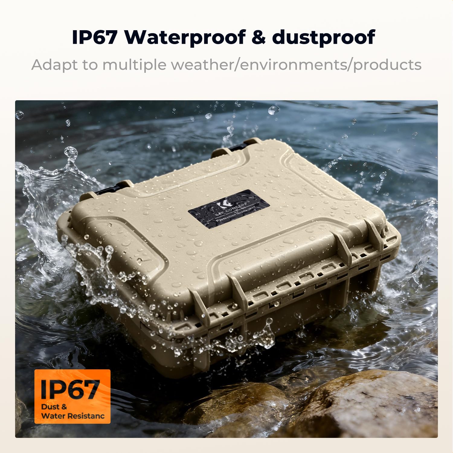 K&F CONCEPT Maletín Rígido, Maletín Fotográfico Exterior Impermeable IP67 y Resistente a los Golpes con Espuma Troquelada para Cámaras, Drones y Lentes | 34.5x29x13.5cm, Beige