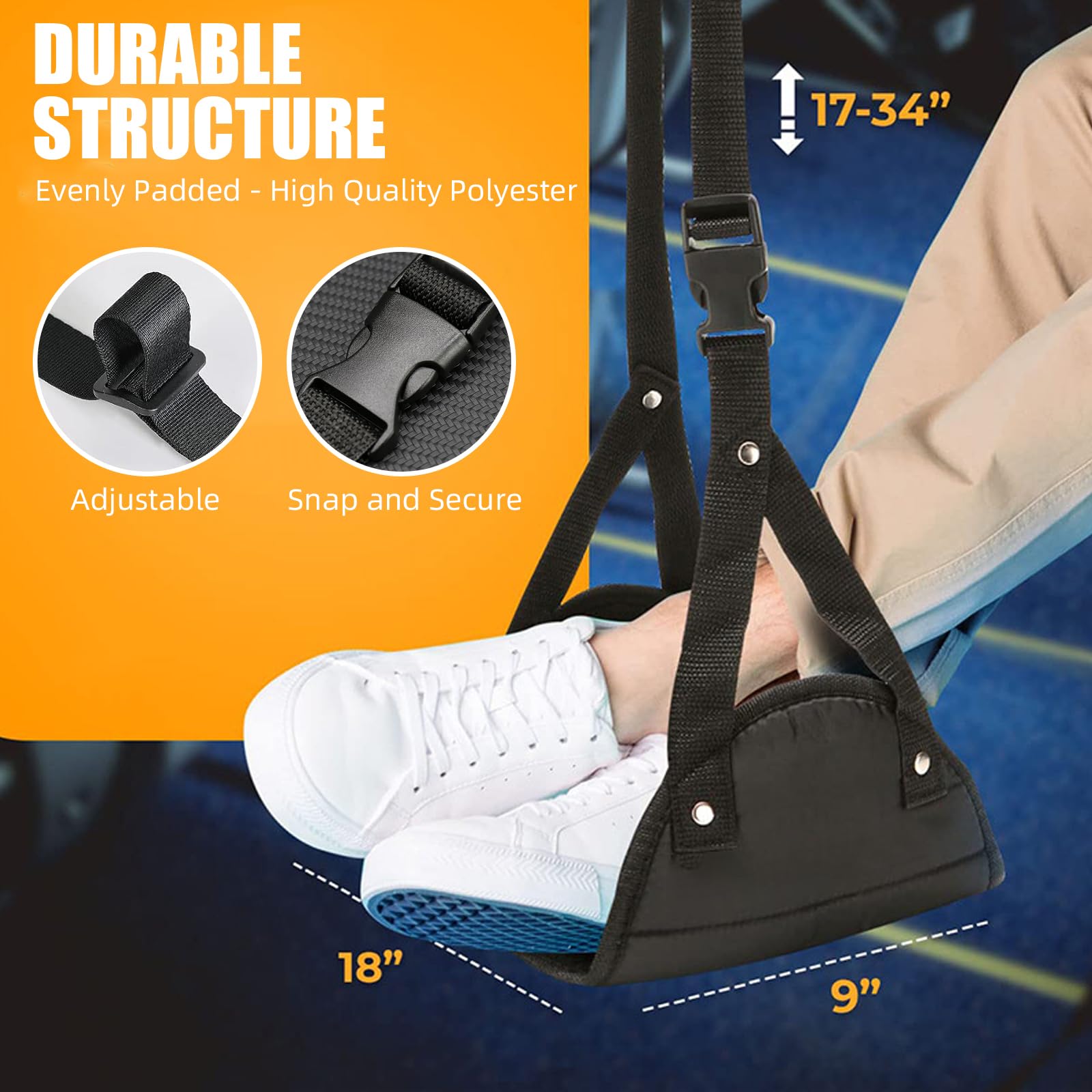 Paquete de 2 hamacas para pies de avión, reposapiés de viaje, imprescindibles para vuelos largos, reposapiés para viajes en avión, esenciales para viajes y hogar (azul)