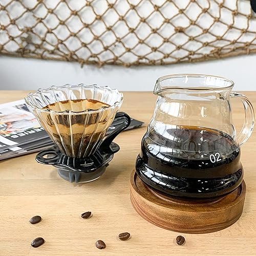 Miniatura 7 de SOTECH Juego de cafetera con cuello de cisne negro, soporte de filtro de madera, gotero de café, servidor de vidrio con filtros de café de papel,