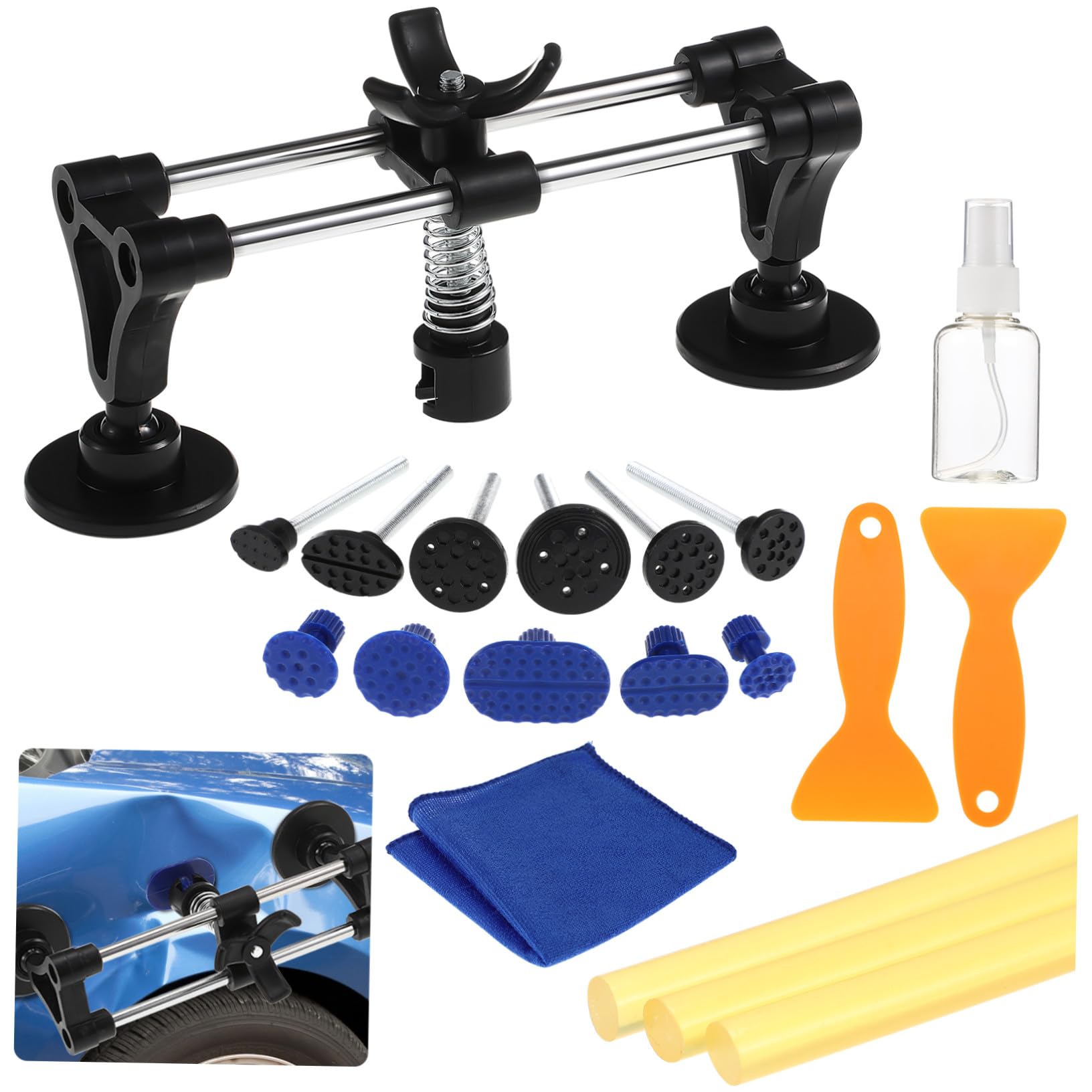 Kit extraction avec languettes et colle pour enlever une bosse de carrosserie