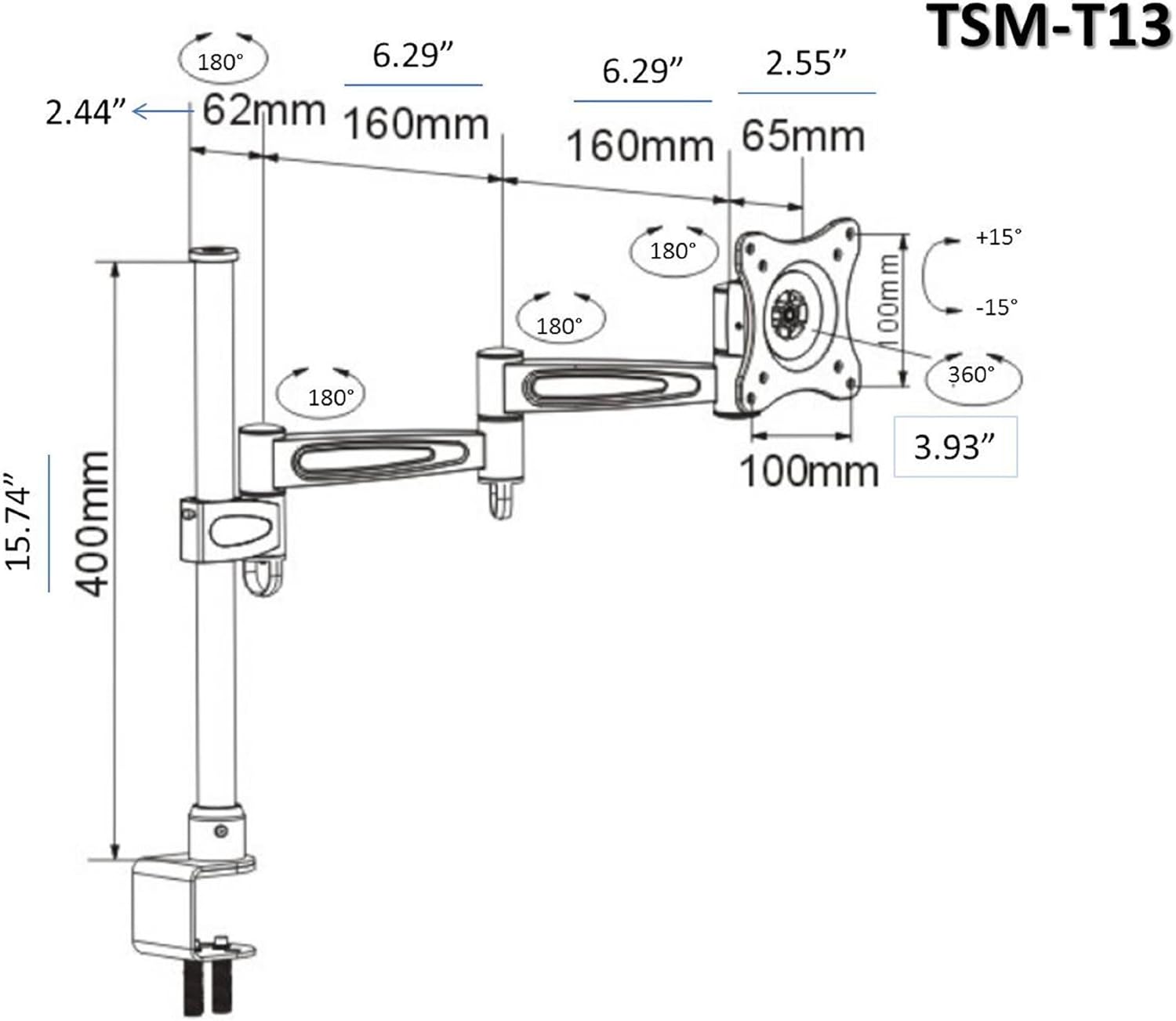 Bеѕt Sеllеr OSD Audio TSM-T13 Home and Office Single Arm Extended Desk Mount for 17-inch to 37-inch Monitor