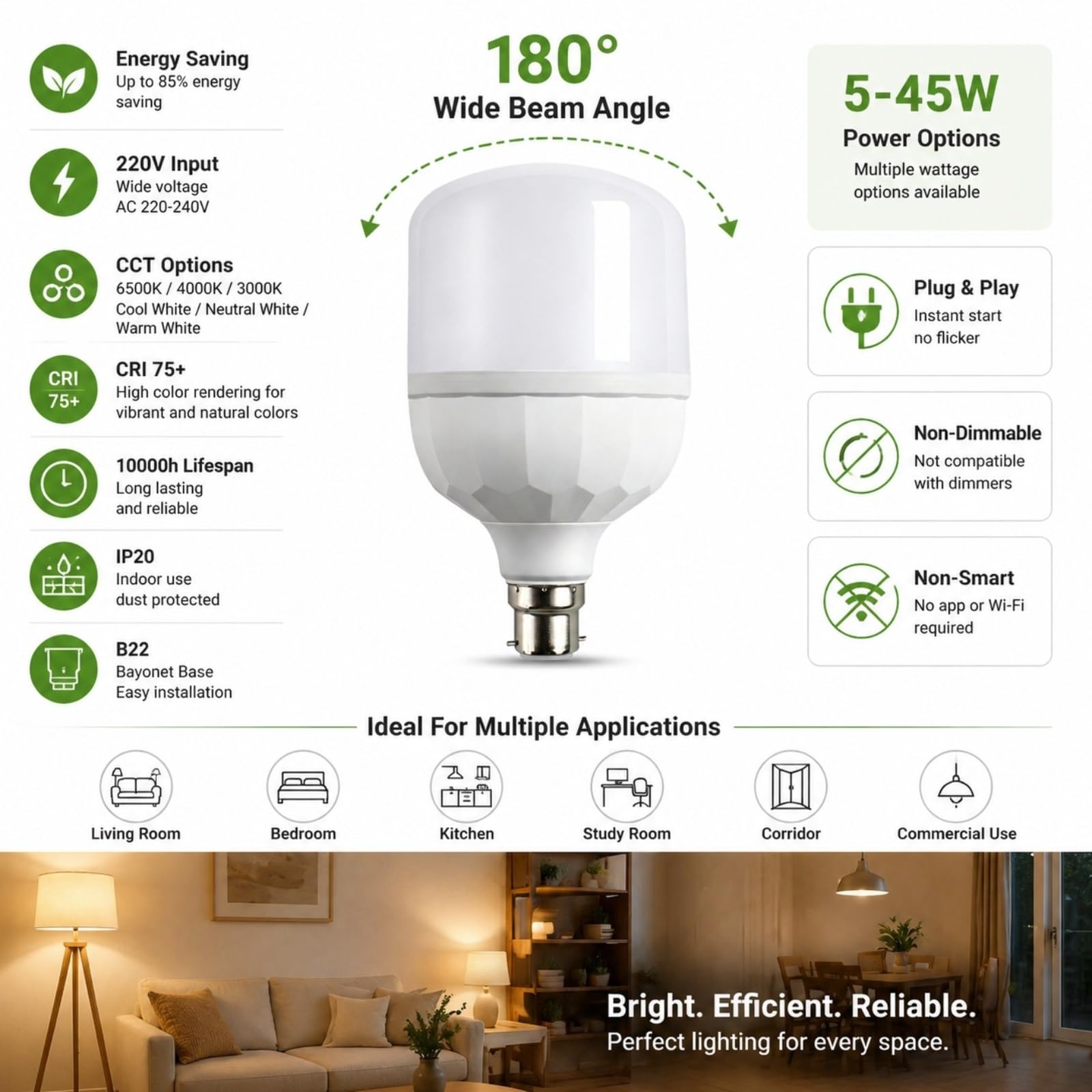 Lampadina LED B22 a baionetta Luce Bianca Fredda 6500K Anti-sfarfallio Lunga durata Risparmio energetico per Soggiorno Camera da letto Cucina Non dimmerabile(30W,4 Pack)