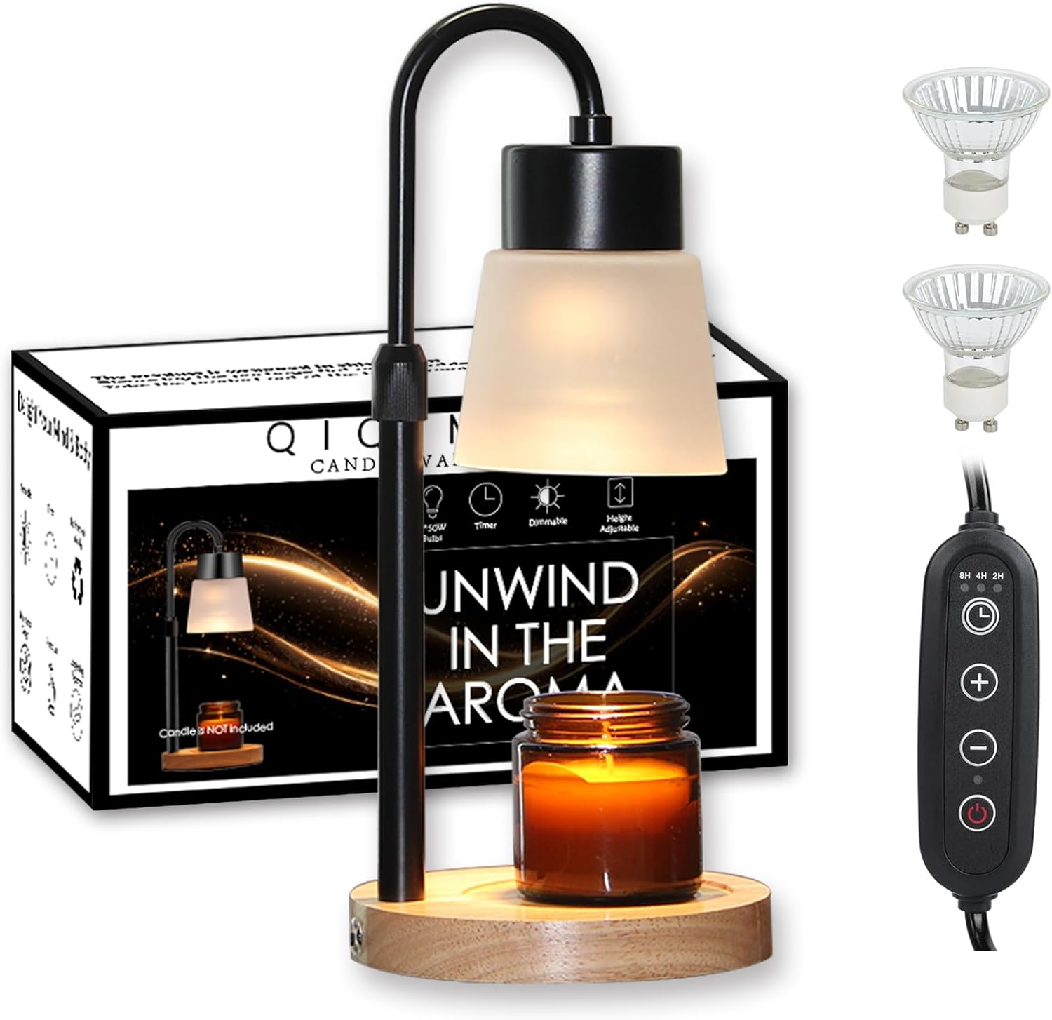 Candle Warmer Lamp with Essential Oil Diffuser, Timer Dimmer Adjustable Height, Electric Wax Warmer Vintage Home Decor for Scented Jar Candles