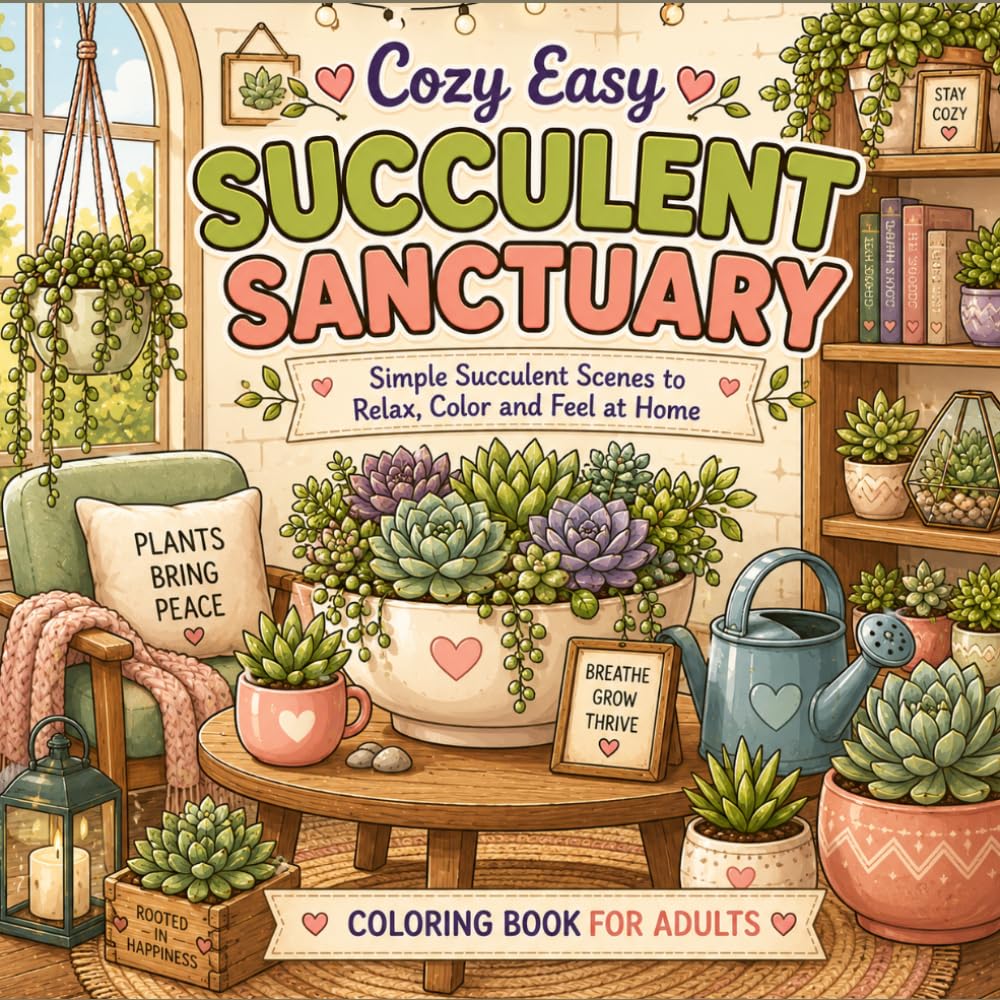 Cozy Easy Succulent Sanctuary: Simple Succulent Scenes to Relax, Color and Feel at Home